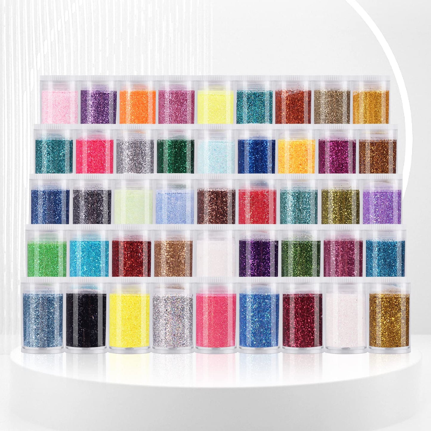 Pack of 45 Colors Iridescent Fine Glitter,Licool Extra Fine Holographic Glitter for Epoxy Resin DIY Craft,Nail Art,Body Hair Face Make up Powder,Slime Candle Tumbler Making Metalic