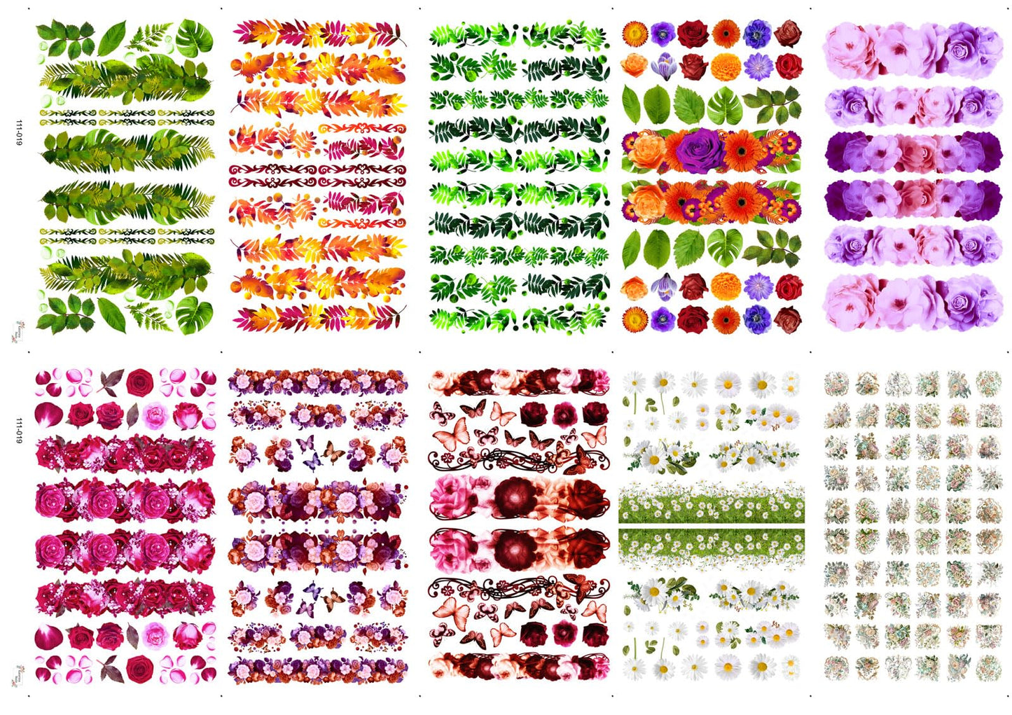 Nail Decals [10 Sheets] Floral Garden Nail Stickers Set Roses Daisies Leaves Vines Butterflies Colorful Botanical Variety Rich Layered Blooms Creating Fresh Vibrant Manicure Styles Elegant Natural