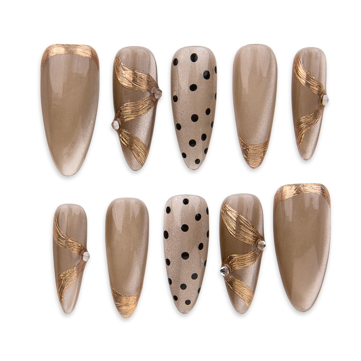 SIYOU Beauty | Elegant Polka Dot | Polka Dot Long Almond Press On Nails for Women (Large) - Reusable, Salon-Quality Fake Nails (10pc)