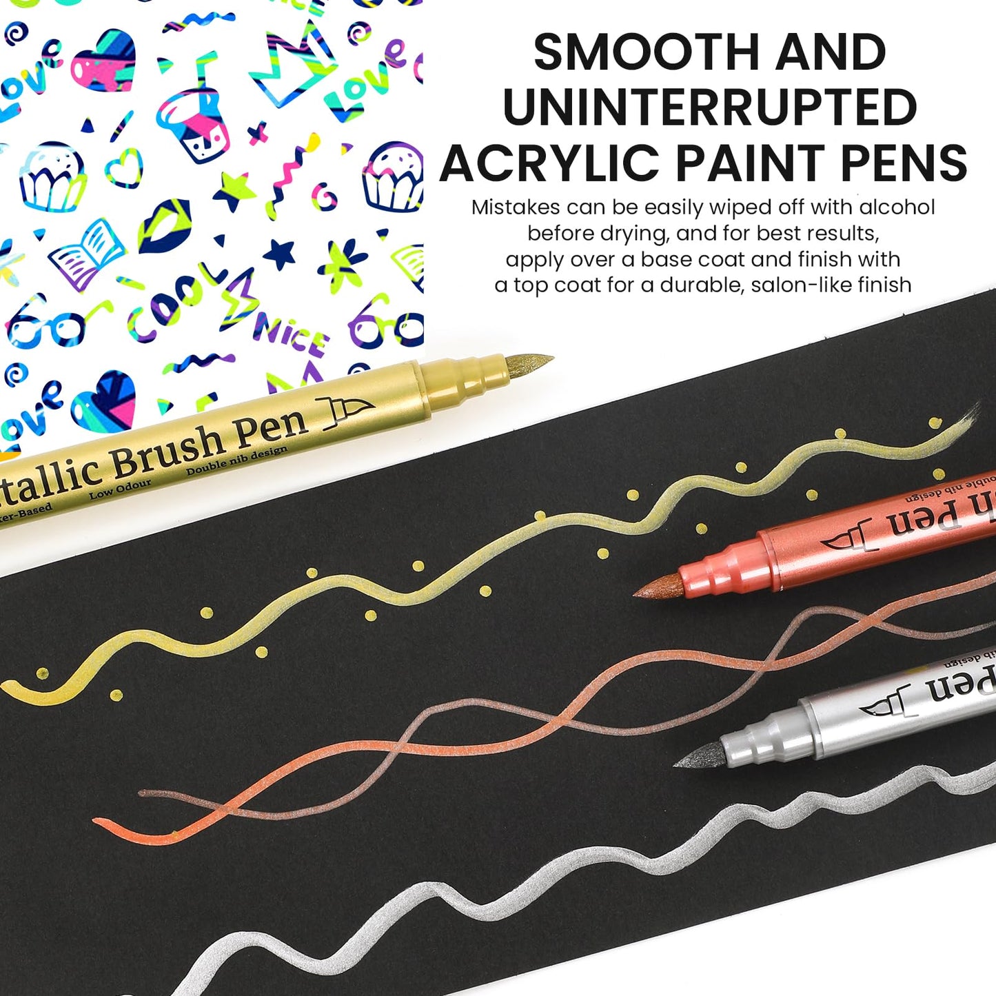 ESUOHYM 12 Color Nail Art Pens Set,Metallic Nail Gel Polish Pens Quick-Drying for Nail Art Design Drawing Painting Liner Dotting Marker Pen,0.3-4MM Waterproof Acrylic Nail Brush Pen Manicure Tools