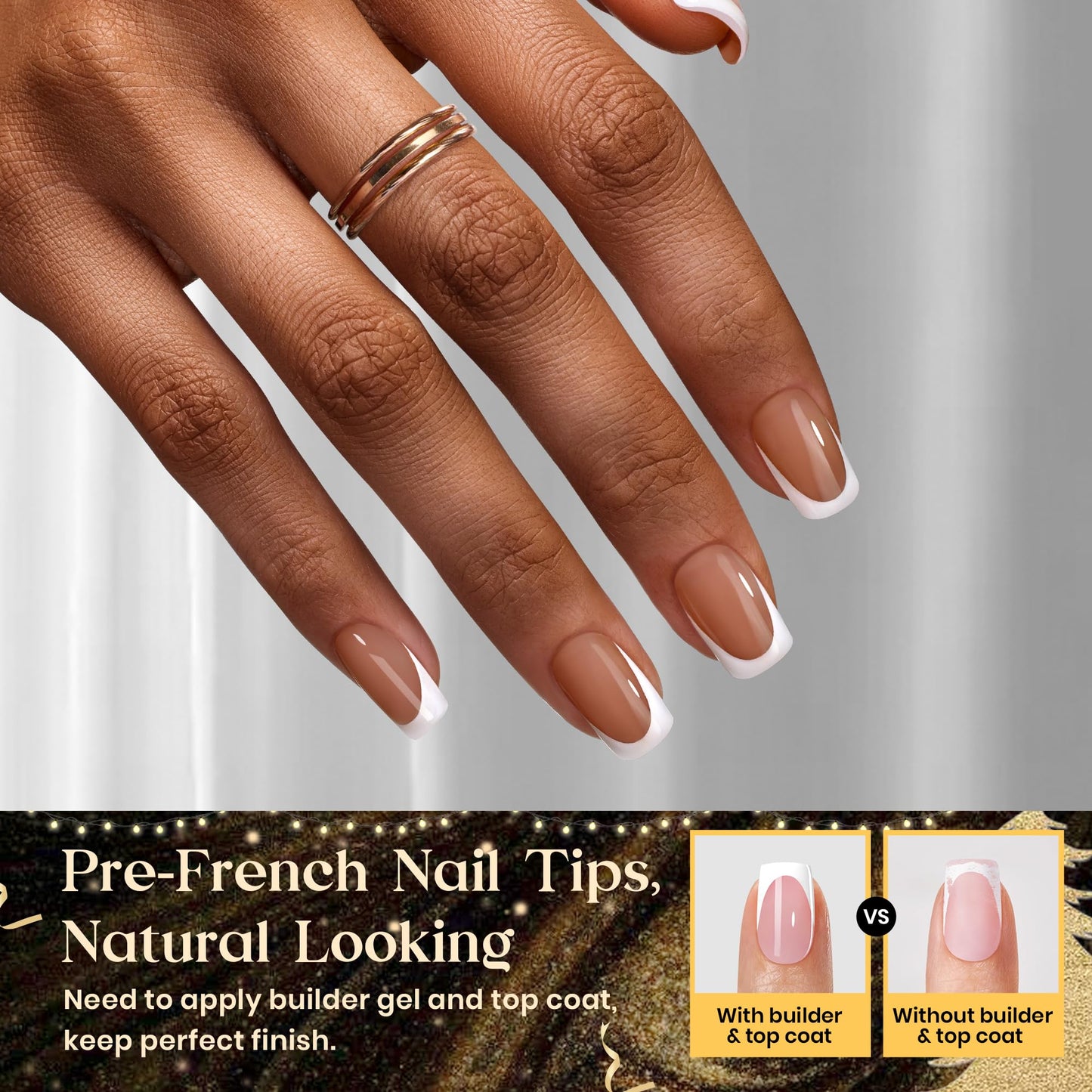 Beetles Soft Gel French Tips Press On Nails: 224 Pcs Brown French Tip Nails Short Squoval Fake Nail Tips, Nail False Nails,DIY Nail Art Salon Quality Manicure Gift For Women
