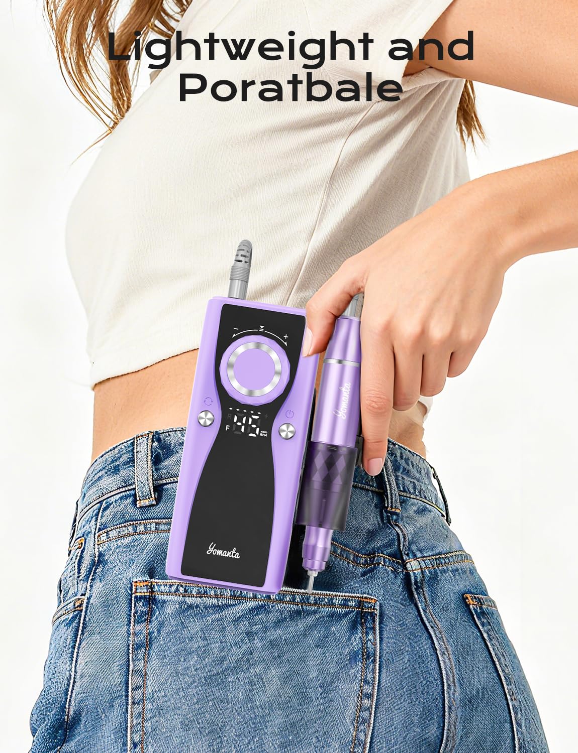 Electric Nail Drill Professional Kit: 45,000 RPM USB Rechargeable Efile Nail Drill Nail File with 12 Bits for Polishing Gel/Acrylic Nails- Portable Manicure Tool Set for Salon/Home-Light Purple
