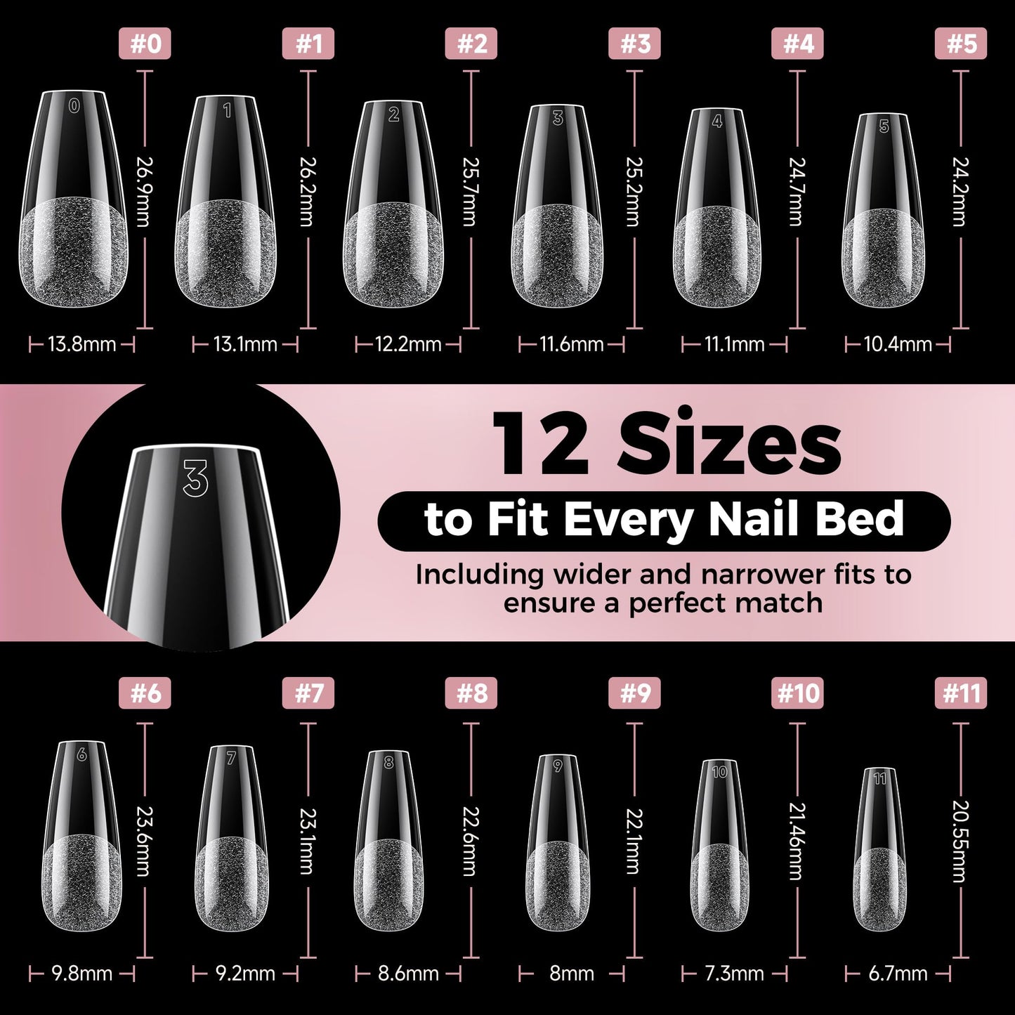 Luckyfairy Medium Gel Coffin Nail Tips, 240pcs Soft Gel Pre-Shaped Acrylic Fake Nails, Half Matte Full Cover Clear Press on Flase Nail Tips for Extension Nail Manicure Home DIY 12 Sizes Gelly Tips