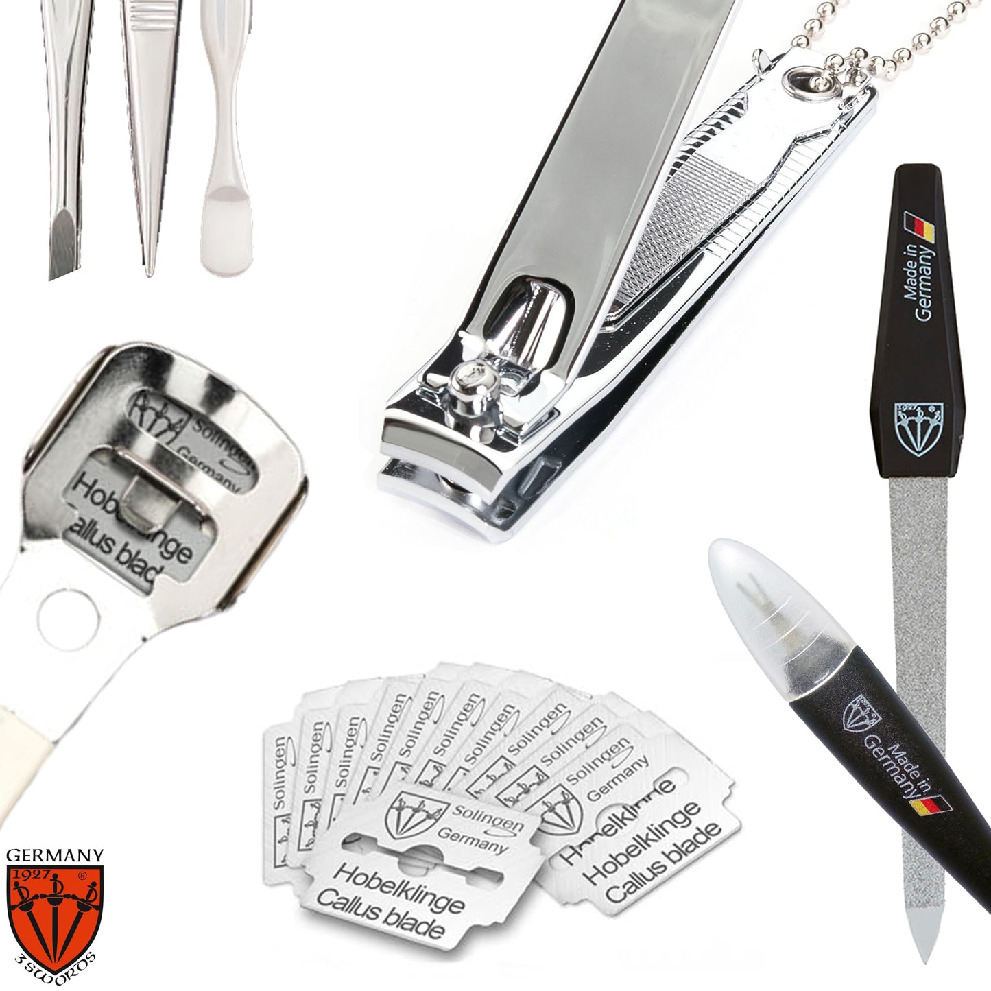 3 Swords Germany - Brand Quality 9-piece Pedicure kit Set - Callus Remover and Nail Care Tools - Made in Solingen/Germany