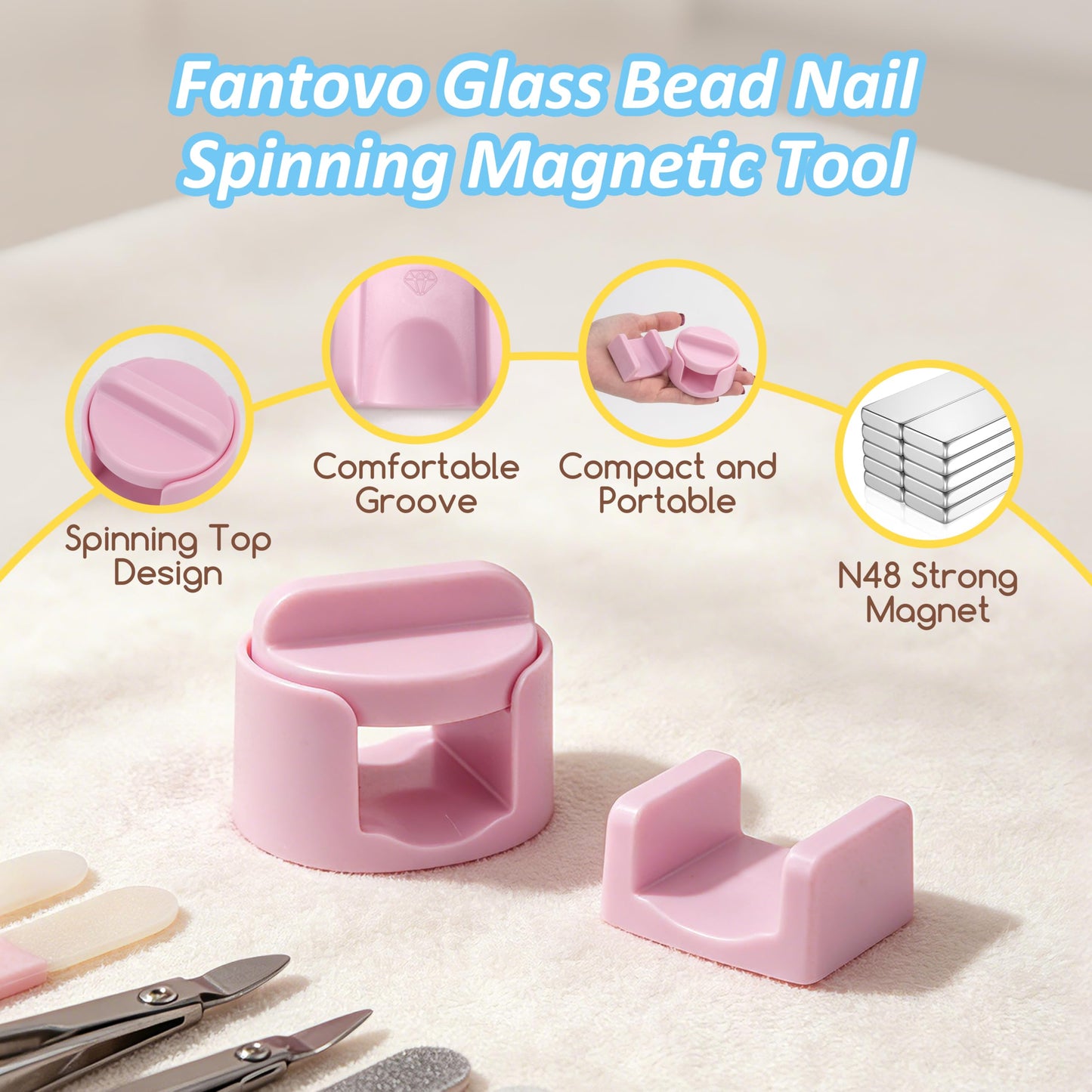 360° Rotating Glass Bead Nail Magnet Tool with U-Shaped Magnet for Velvet Nail, Compatible with Magnetic Nail Polish, DIY Nail Art Accessories, Strong Magnet for Home DIY&Salons, Set of 2