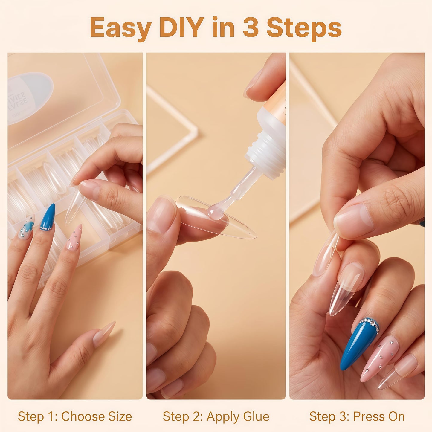 AKA Unicorn Long Stiletto Nail Tips, Full Cover Soft Gel Nail Tips, Clear Press On Nail Extensions for Home Salon DIY 12 Sizes