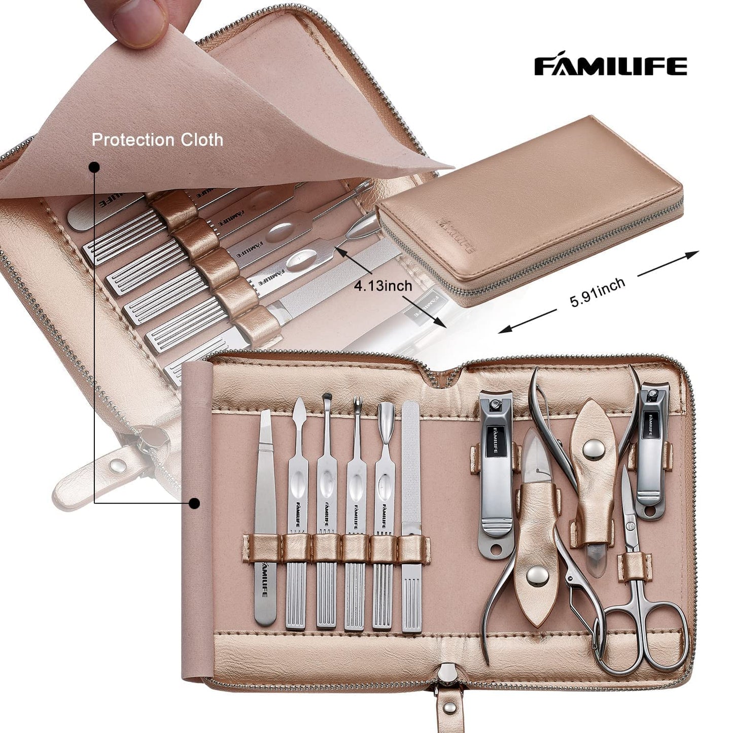 FAMILIFE F03 Manicure Set, Pedicure Kit Nail Clipper Set 13pcs Professional Men Grooming Kit and 11 in 1 Christmas Gift for Women and Men Nail Kit Manicure and Pedicure Set