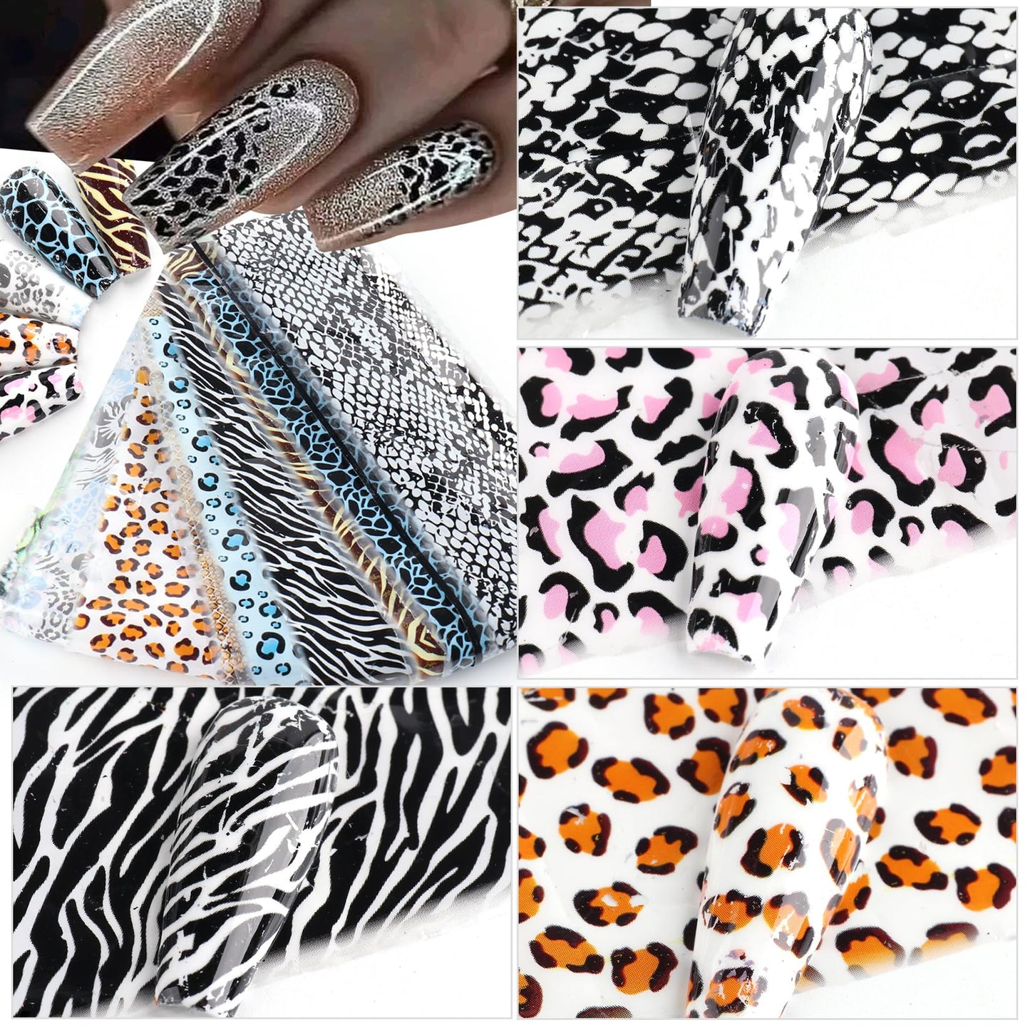 Leopard Transfer Foils for Nails 50 PCS Animal Skin Nail Art Foil Stickers for Women DIY Fingernails Winter Cheetah Snake Print Starry Paper Manicure Decor Accessories for Acrylic Supplies