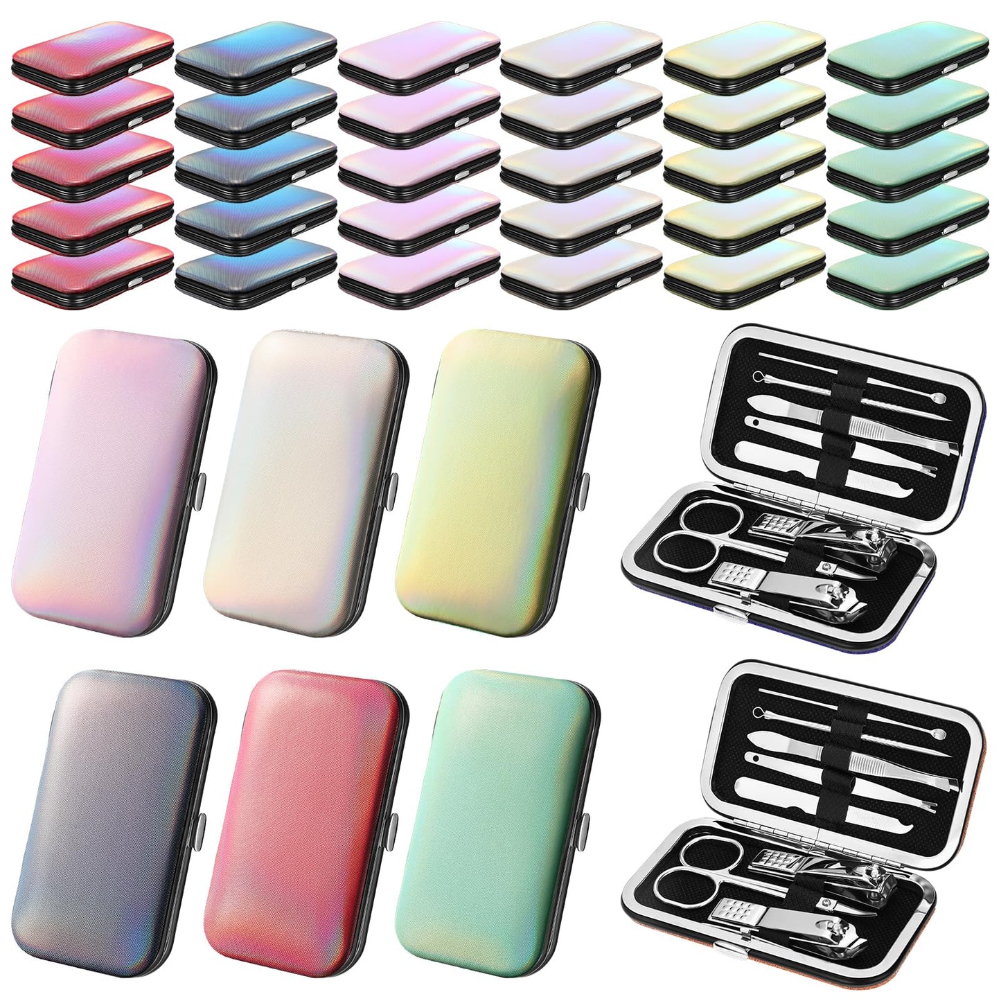 Leriton 30 Sets Bulk Gifts for Women Manicure Set Bulk Professional Nail Care Kit Nail Clippers Kit 8 in 1 Stainless Steel Pedicure Set with Travel Case for Women Men(Iridescent)