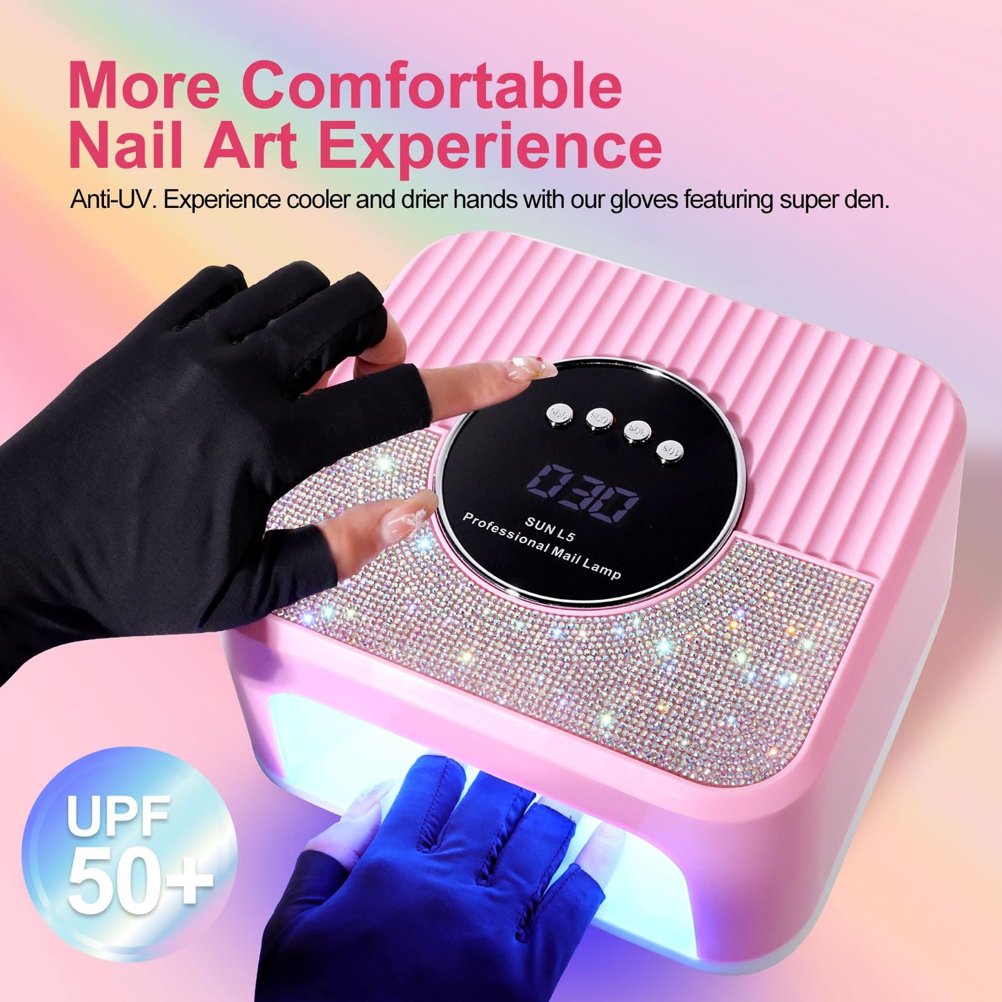 LIMEGIRL UV LED Nail Lamp Kit for Gel Polish Professional Fast Curing Pink Dryer Light Set with Protection Gloves Nail Art Cure Machine for Manicure Pedicure at Home and Salon