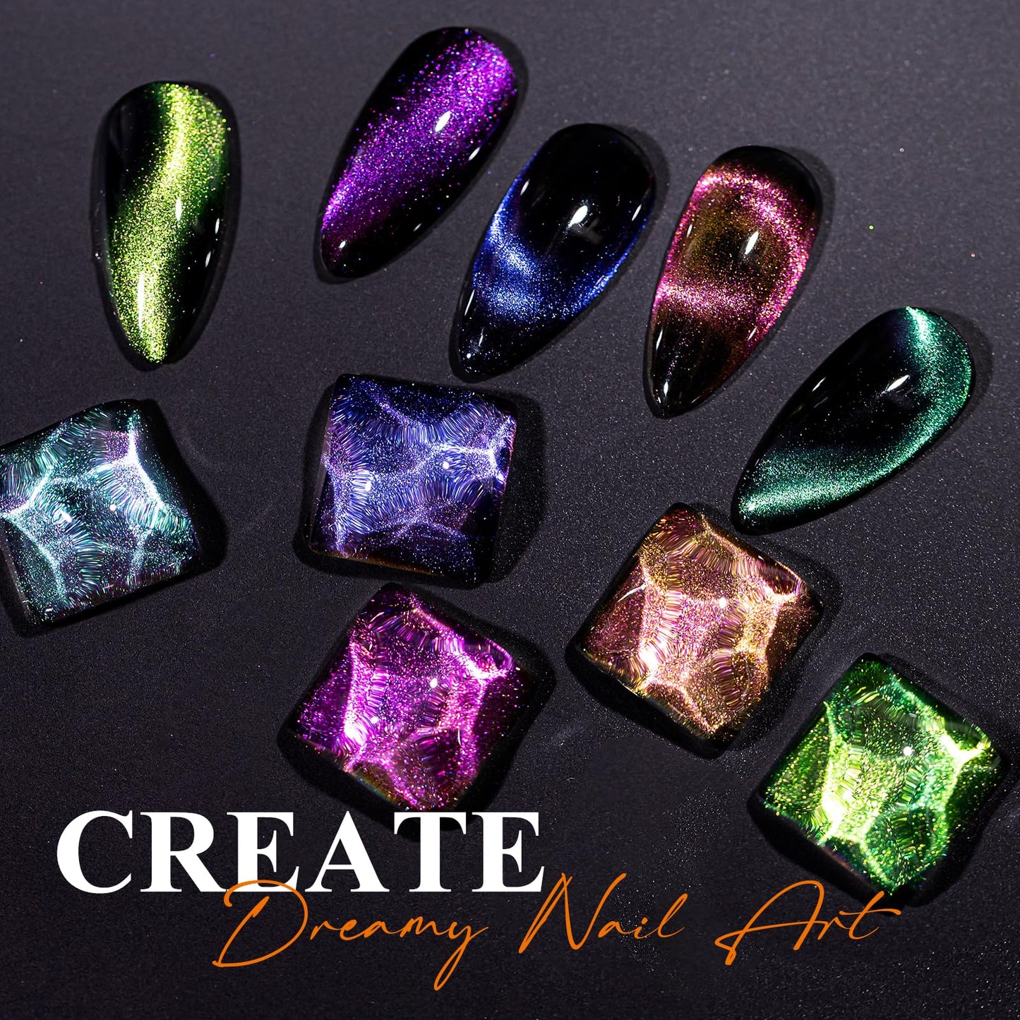 MIZHSE 9D Cat Eye Gel Nail Polish Set, Glitter Chameleon Magnetic Gel Nail Polish with Black Color 2 Magnet Sticks, Galaxy Effect Soak Off LED Nail Art Manicure Salon DIY Gift