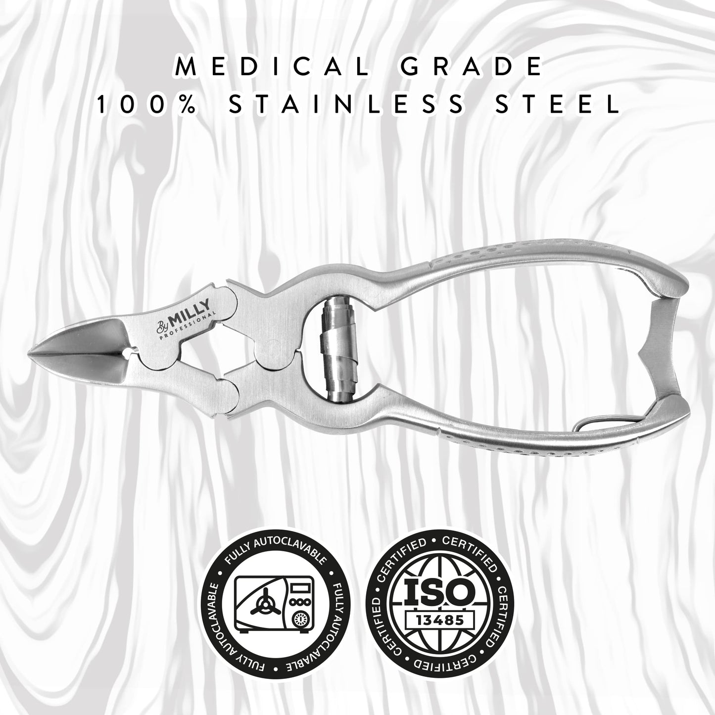 By MILLY High Carbon Steel Professional Nail Clippers for Seniors & Podiatrist Toenail Clippers | Hammer Forged to Trim Thick or Hard Toenails | Heavy Duty Toenail Clippers for Thick Toenails (Silver)