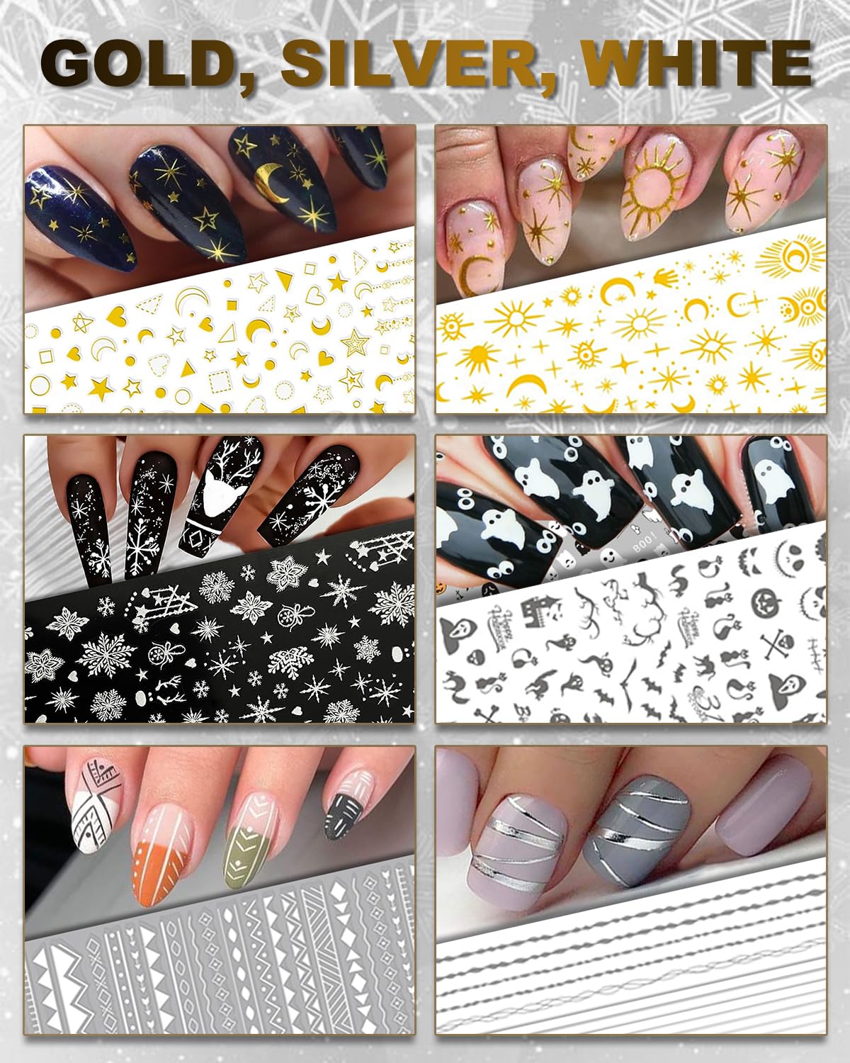 IDDFEVE 30 Sheets All Holiday Nail Art Stickers, Variety Pack Seasonal Nail Decals, Self-Adhesive Colorful Design for Daisy Flowers Butterflies Star Halloween Christmas