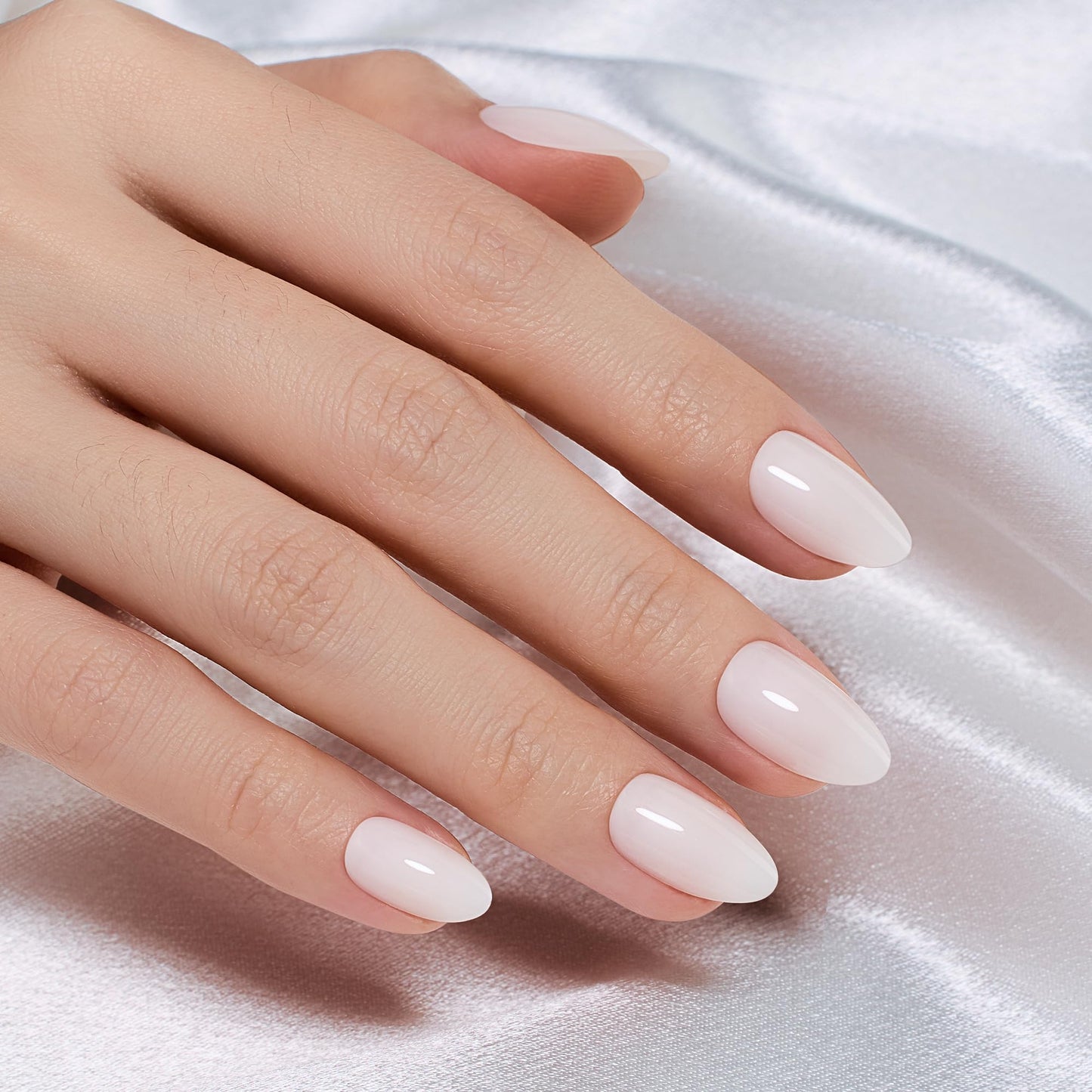 Beetles Milky White Press On Nails Short Almond, Gel Painted Natural White Soft Gel Press Ons, 32Pcs 16 Sizes Reusable Fake Nails Kit with Nail Glue, 60 Adhesive Tabs Gift for Women