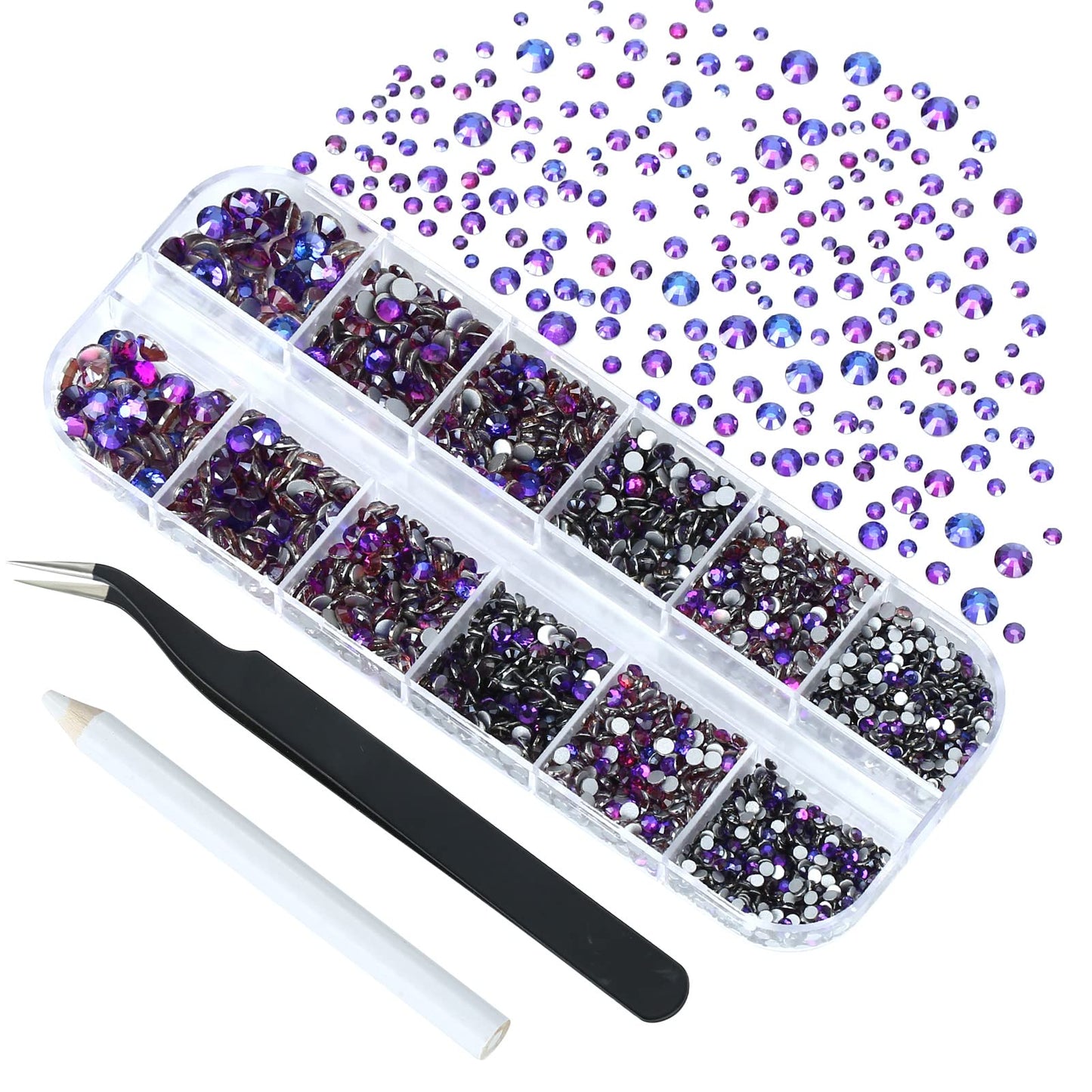 Meibite Velvet Glass Flatback Rhinestones for Nails, Crafts & Clothes – 4240PCS 6 Sizes (SS6–SS20) Crystal Gems Kit with Tweezers & Picker, Non Hotfix DIY Rhinestones for Tumblers, Shoes, Nail Art