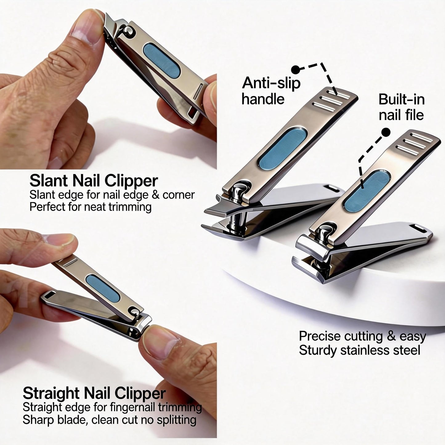 Xsomacis Nail Clippers Set Fingernail and Toenail Clipper Cutters, Manicure Pedicure Kit Stainless Steel 10pcs Professional Grooming Kits, Nail Care Tools with Portable Leather Case for Men or Women