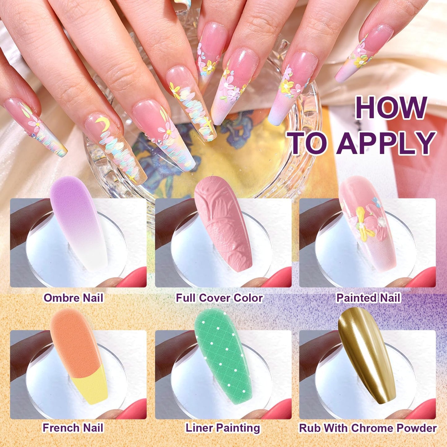 U-Shinein Gradient Painting Gel,9 Bright Spring Summer Colors Ombre 3D Sculpture Gel Painting Effect for Pigment Pat French Manicure Soak of UV Home Salon Easter Eggs Set