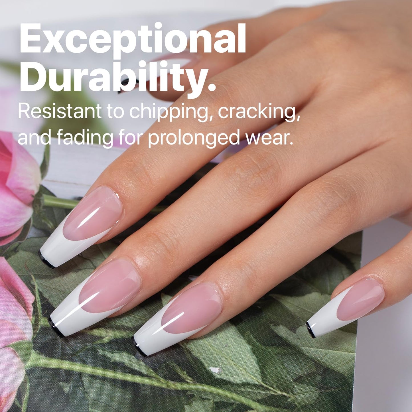 SXC Cosmetics French Tip Press On Nails – Pink Series, Medium Coffin Fake Nails X-Pro Tips Starter Kit | 150PCS, 15 Sizes, 5 Styles