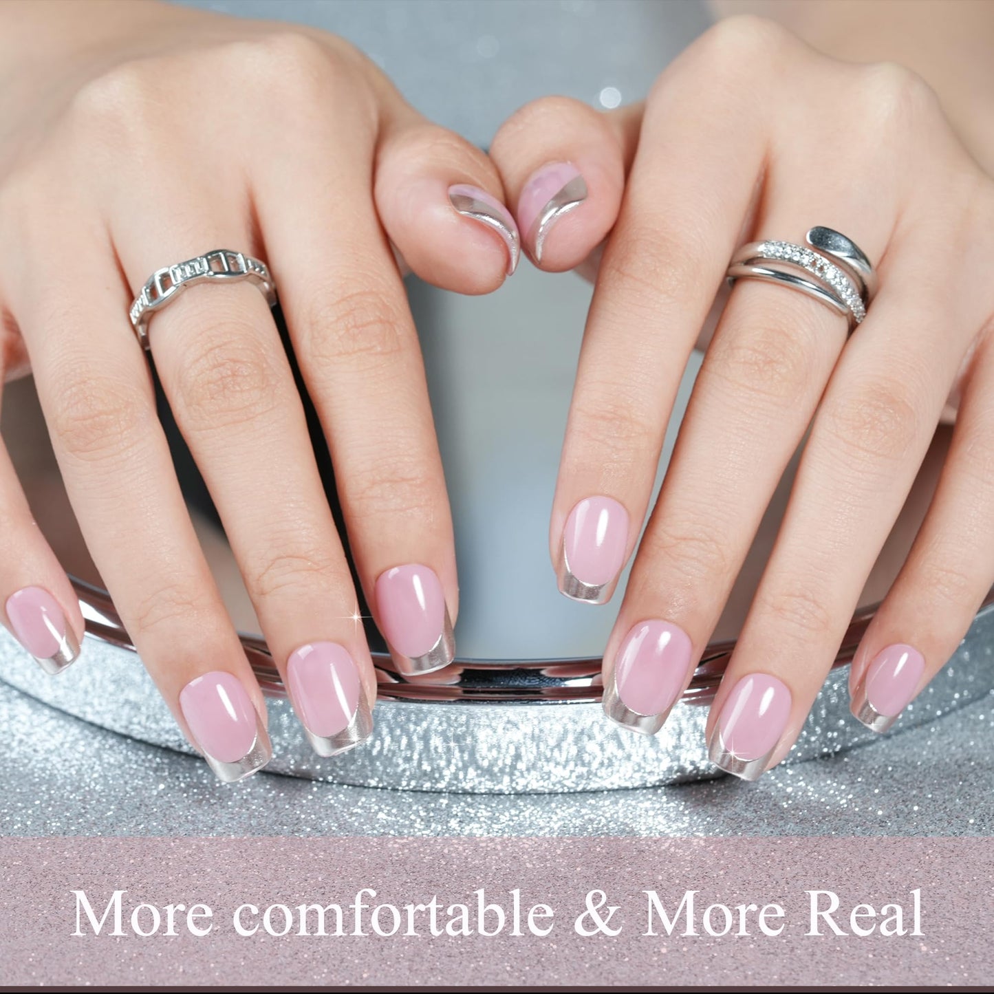 Press on Nails Short 5 Styles, Jofay Fashion 160Pcs Salon-Like Fake Nails with Chrome/Rainbow Laser/Chasing Light Cat Eye Designs, Acrylic French Tip Press on Nails Glue on Nails