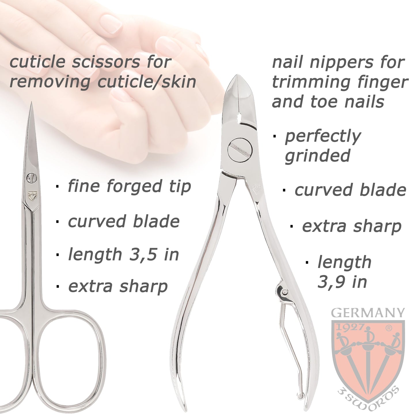 3 Swords Germany - brand quality 7 piece manicure pedicure grooming kit set for professional finger & toe nail care scissors clipper fashion leather case in gift box, Made by 3 Swords (84322)