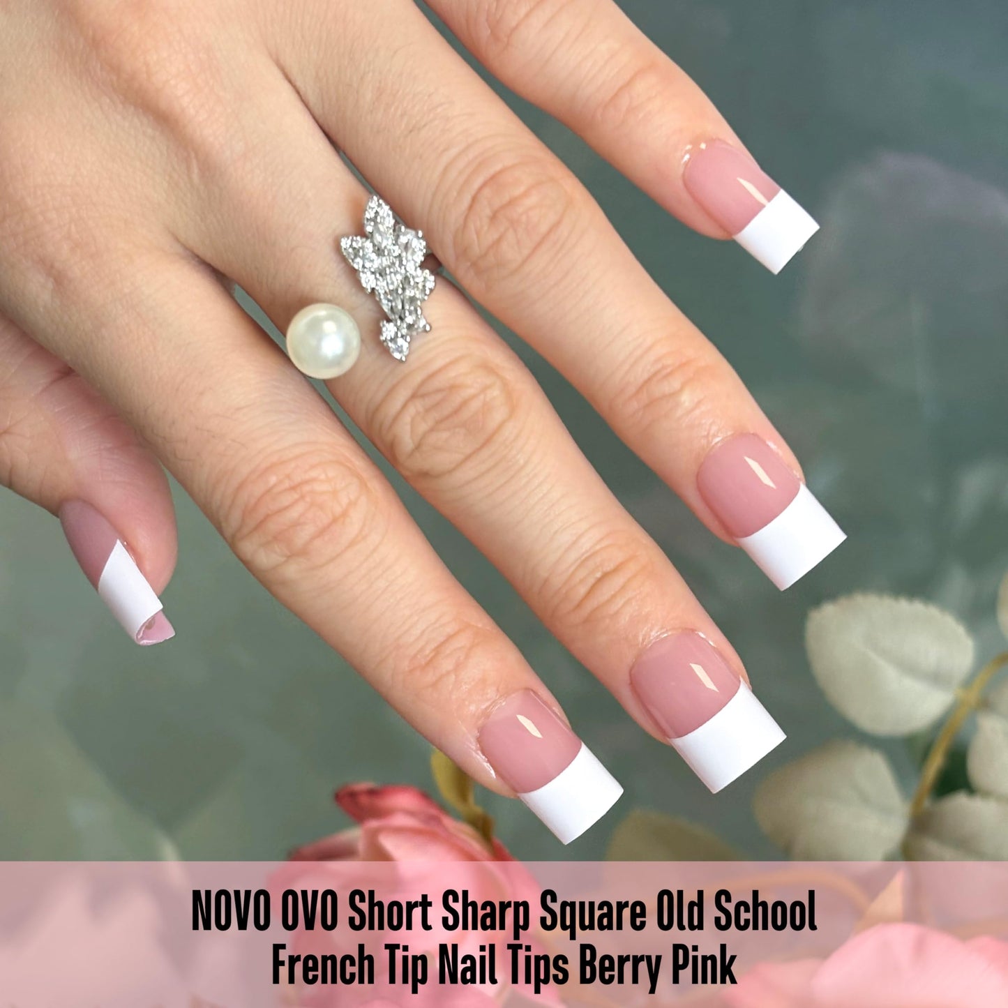 NOVO OVO Old School Wide White French Short Sharp Square Tip Nail Tips Press on BERRY PINK, Need Builder Gel Top Coat Nail Glue, Soft Gel Full Cover Fake Nail Extension, for DIY x 15 Sizes 240 pcs