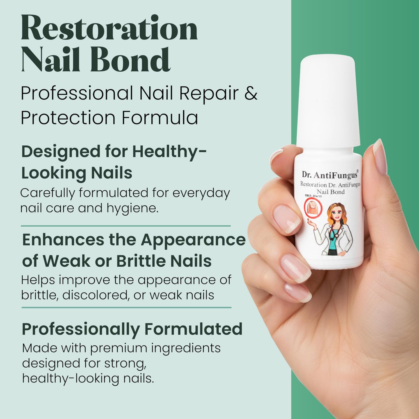 Dr. Antifungus - Press On Toe Nails Kit for Damaged Nails - 4 Sets Medium Oval Fake Toe Nails with Restorative Nail Bond Solution - Strong Glue-On for Women - Nail Repair - Red/Nude