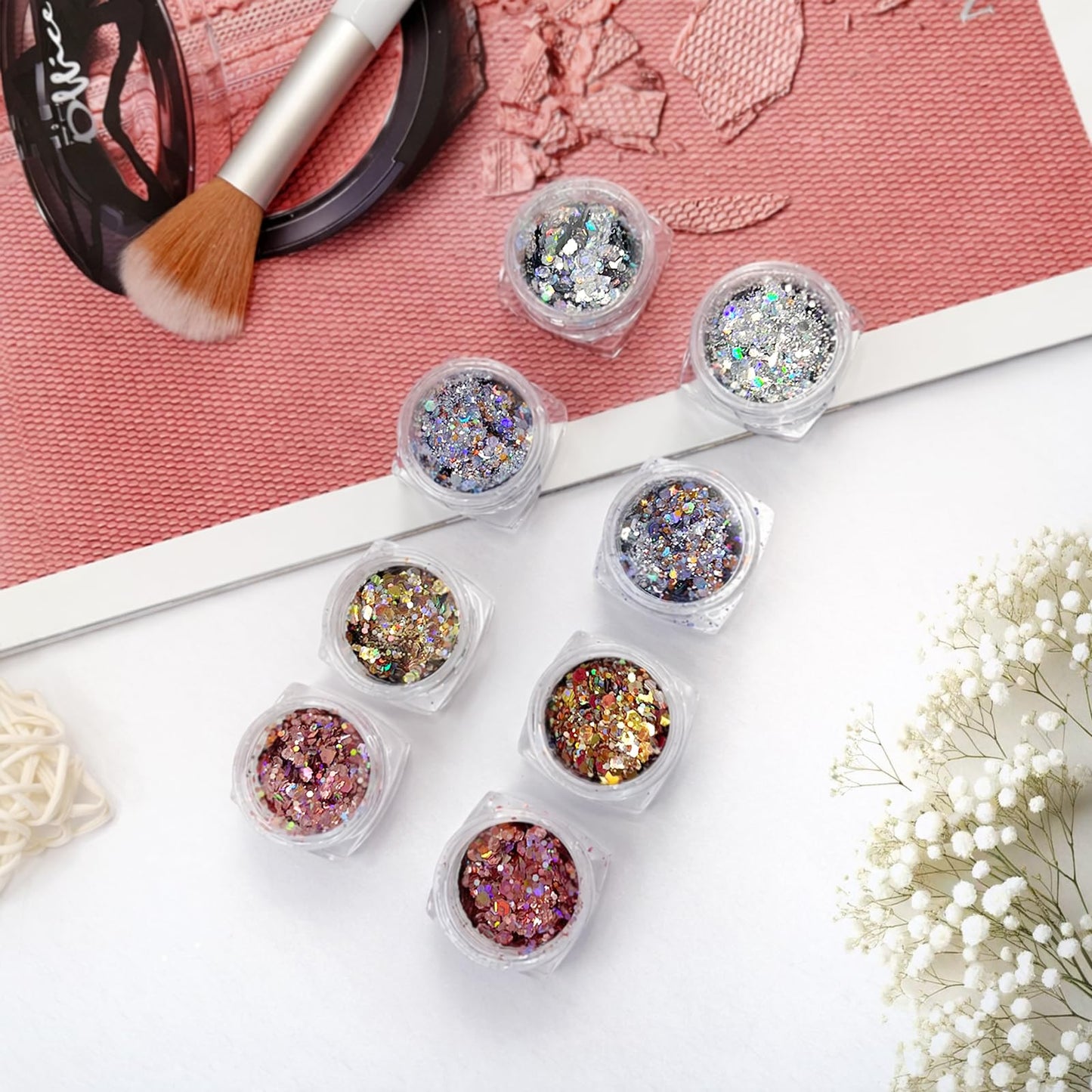 4-Color Iridescent Nail Glitter Set — Chunky Diamond Dust Foil Flakes for Gel Nails, Mermaid Makeup, Body & Resin Crafts