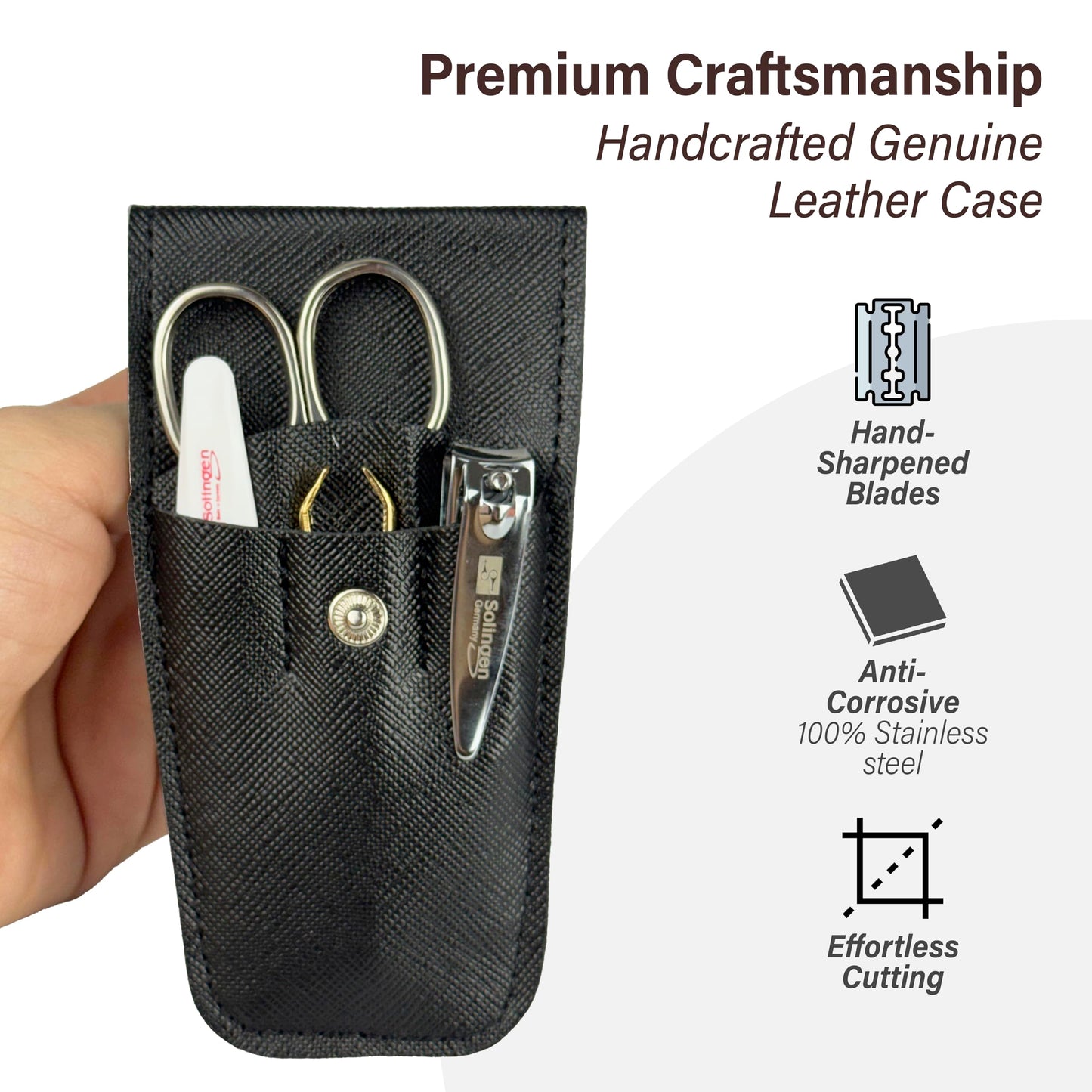 Solingen Manicure & Pedicure Set, Men Women Finger and Toe Nail Clippers Set Professional Manicure Pedicure Kit, Stainless Stell, Eyebrow Tweezers, Scissors, Sapphire Nail File with Travel Case
