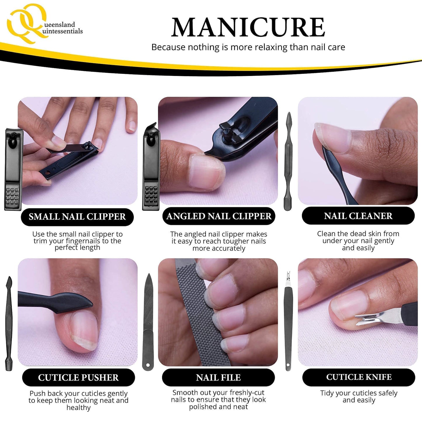 Queensland Quintessentials Manicure Kit for Women - Complete Nail Care Set with Toenail Clippers for Thick Nails - Ideal for Seniors - Professional Nail Nippers & Clippers - Perfect for Home Use