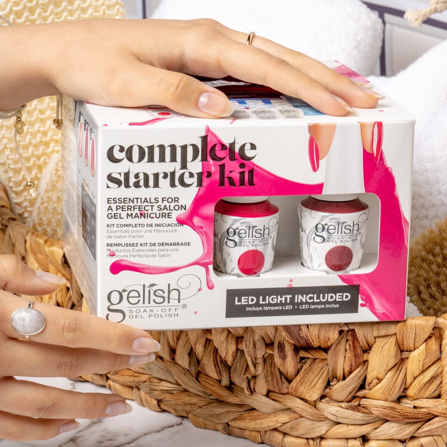 Gelish Complete Starter Kit – LED Light, pH Bond, Foundation, Top It Off Coat, Nourish, Gel Polish Colors for Long-Lasting Gel Manicures at Home or Salon