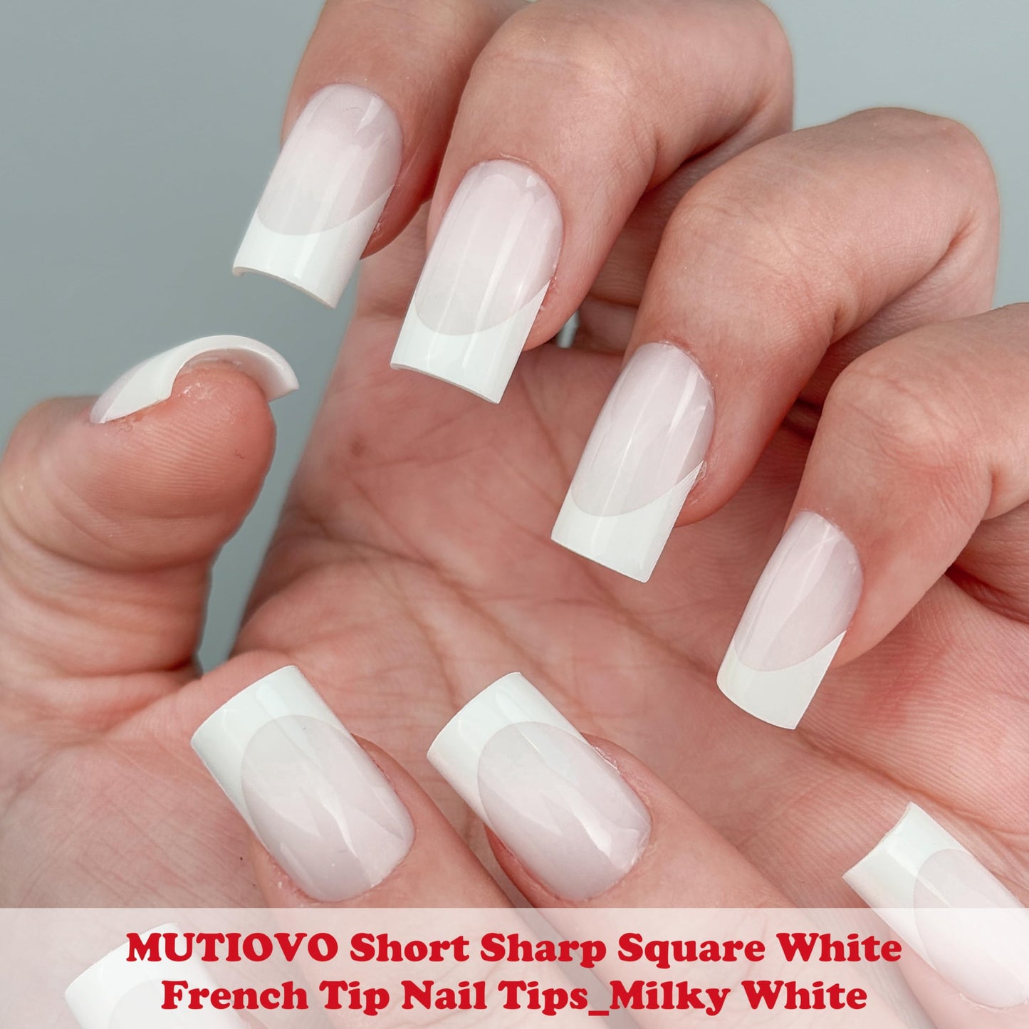 MUTIOVO Short Square Nail Tips – 150Pcs Milky White French Tip Press on Nails, Short Straight Square Soft Gel Fake Nails, Pre-Designed White Tip with Semi-Translucent Milky Base for Home DIY