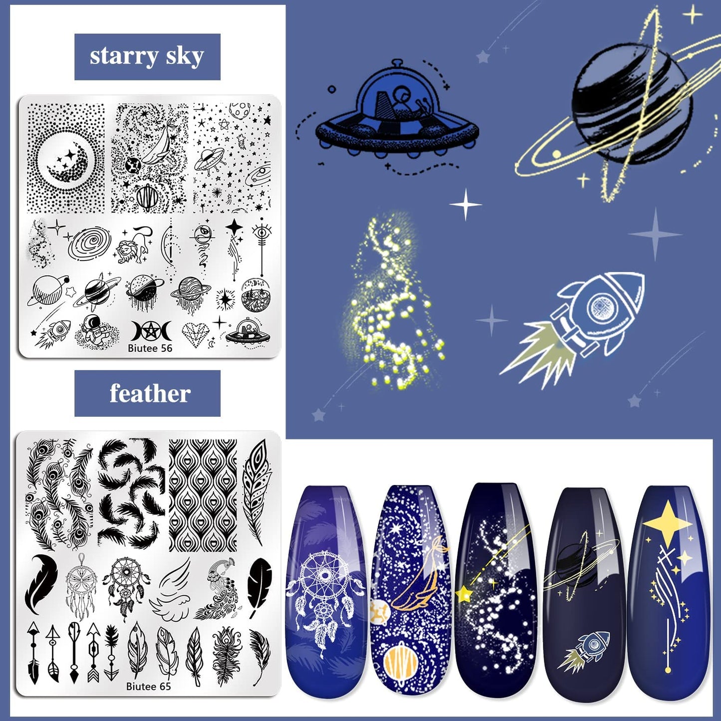 Biutee Nail Stamping Plates Set 15PCS Nail Art Stamper Scraper Nail Art Stamping Kit with Storage Bag Gift Box Nail Stamp Template Kit Lace Flower Butterfly Star Holiday Design