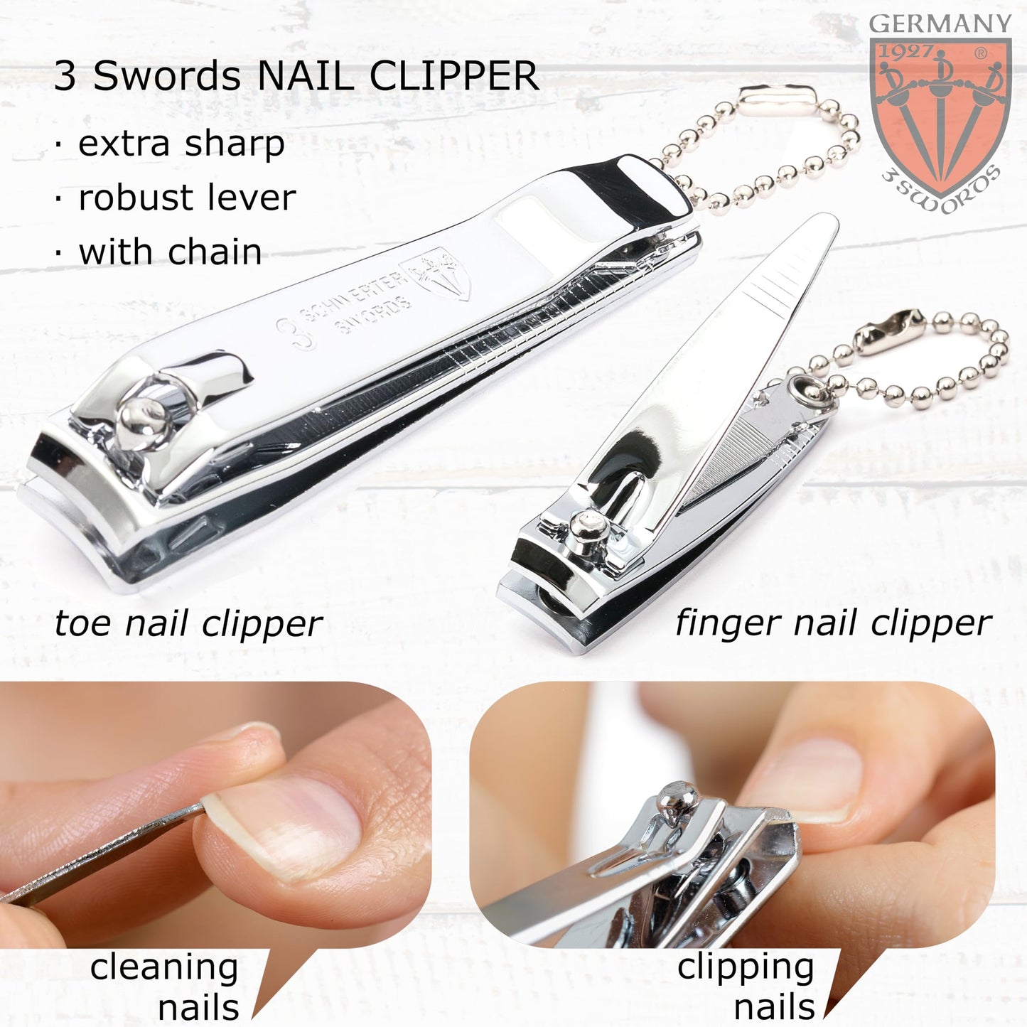 3 Swords Germany - brand quality 3 piece manicure pedicure grooming kit set for professional finger & toe nail care tool clipper fashion leather case in gift box, Made by 3 Swords (6233)