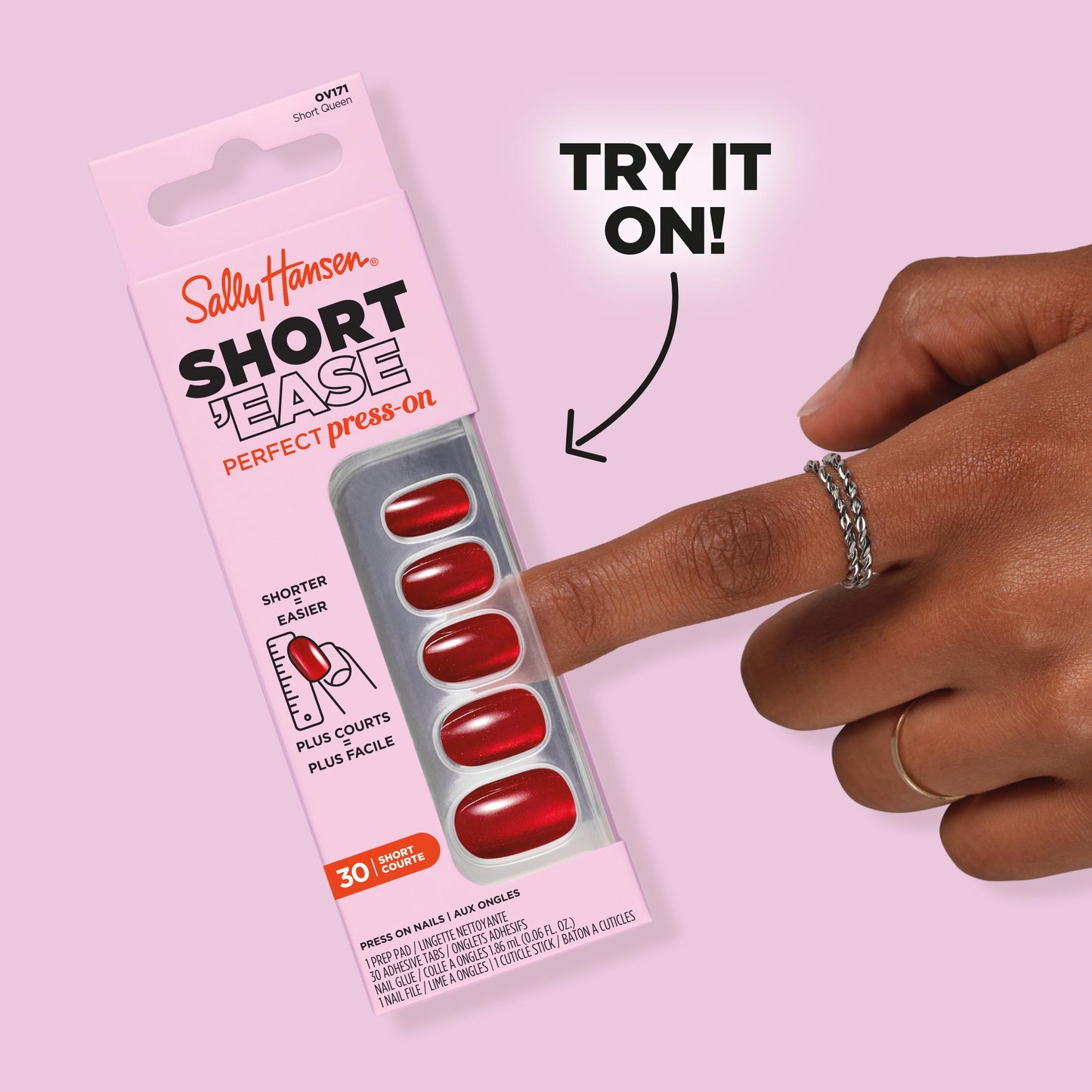 Sally Hansen Salon Effects Perfect Press-On Short'Ease Nails | Square Shape | Easy to Apply, Non-Damaging, Natural Look Vitamin E & B5 | 30 Nails, Nail Glue, Adhesive Tabs, File| Short Circute