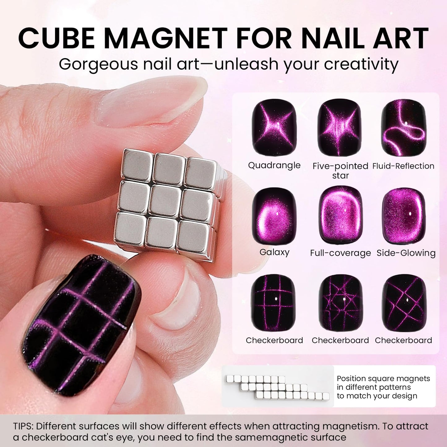 ESUOHYM 37 PCS Cat Eye Magnet Set, 6 In 1 Nail Polish Magnets for Nail Polish Gel, Hearts Flowers Magnets for Nails, Nail Art DIY Design Supplies for Home, Salon