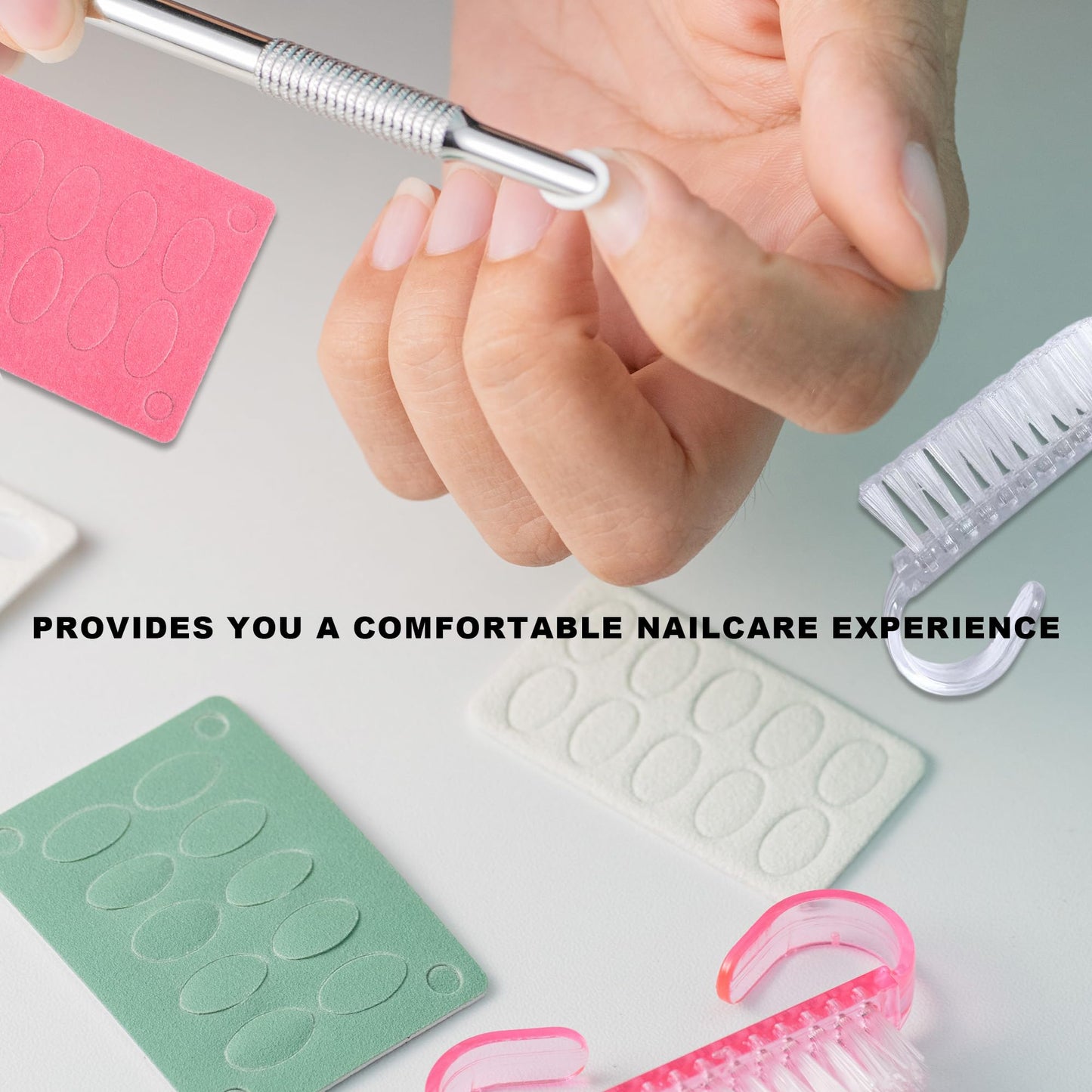 HaimiLiya Pre-treatment Loop Cuticle Pusher and 100/150/180/240 Grit Sandpaper Sheets Nail Brush Set, Nail Care Nail Prep for Manicure Pedicure Nail Art