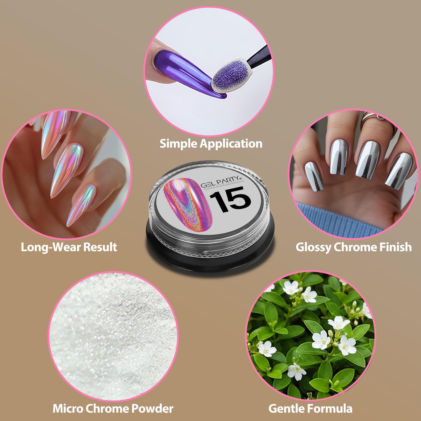GELPARTY 16 Colour Chrome & Holographic Nail Powder Kit – Mirror-Effect Metallic Nail Art Pigment Set for UV/LED Gel Nails, Professional DIY Home Salon Finish