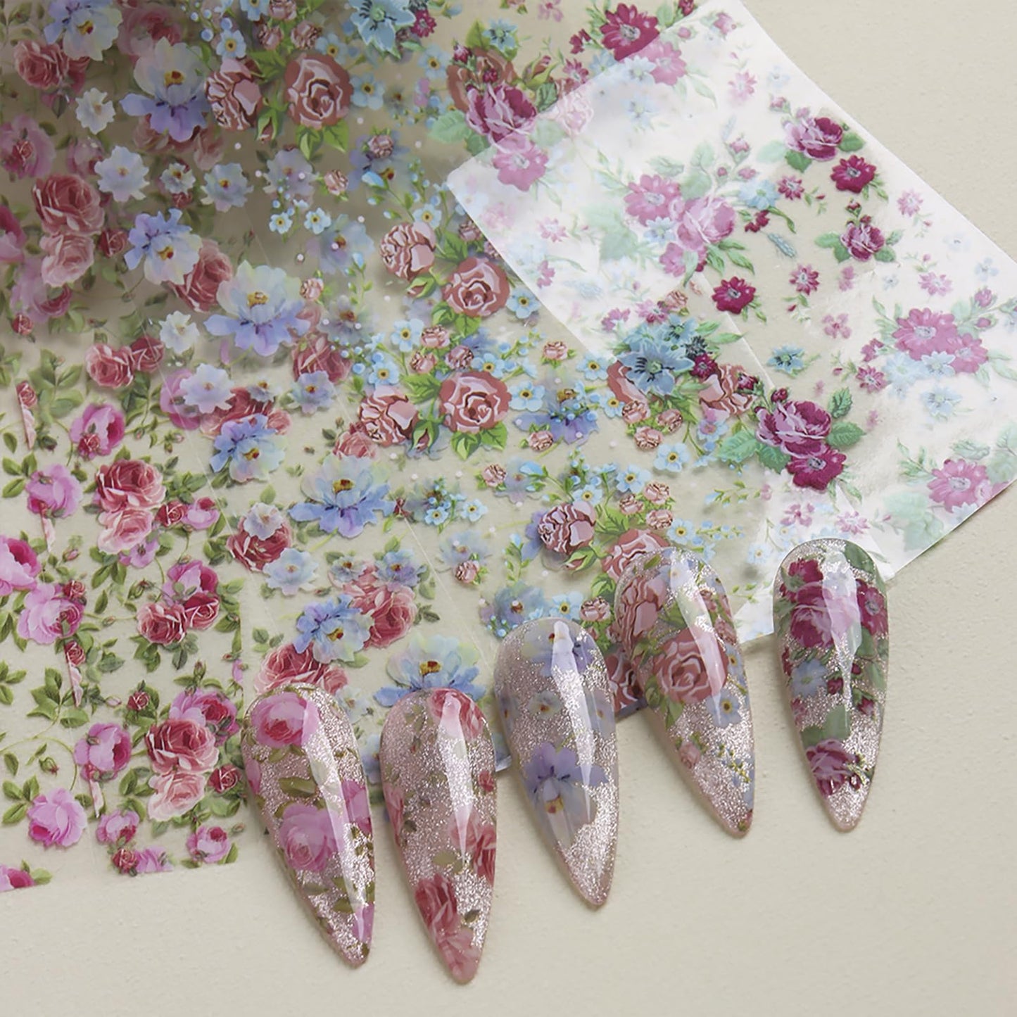 Flower Nail Art Foil Transfer Stickers 10 Rolls Spring Flowers Nail Art Foil Decals Elegant Floral Nail Art Supplies Decoration Spring Nail Transfer Foil Stickers for Women DIY Manicure Accessories