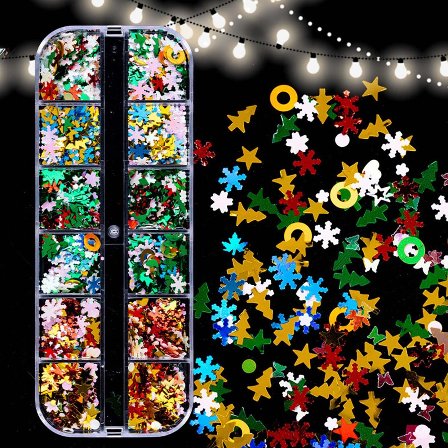 2 Box Christmas Nail Art Glitters Snowflake Nail Sequins Xmas Nail Glitter 3D Mixed Snowflake Tree Star Circle Nail Sparkly Flakes Design for Women DIY Acrylic Manicure Holiday Nail Art Decoration