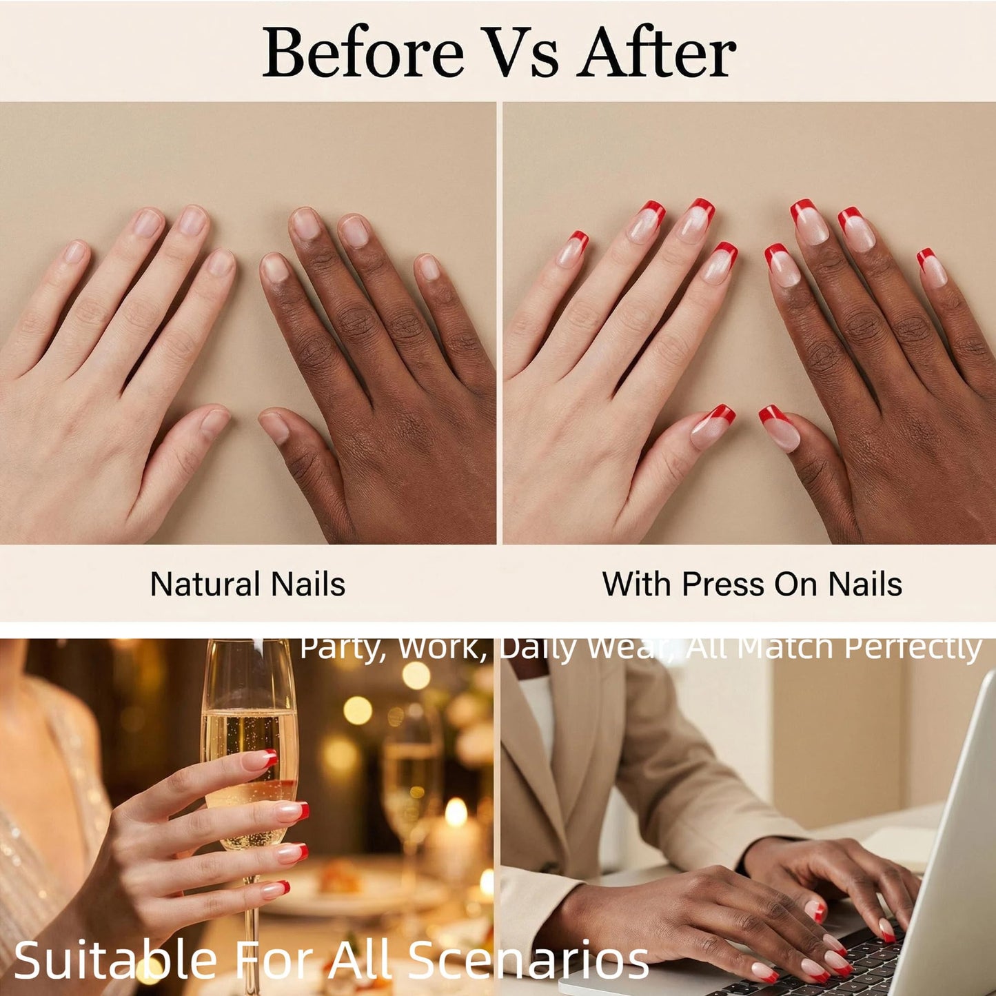 Taoyisent Red French Tip Cat Eye Press on Nails 24PCS Nude Pink Soft Gel Nails Short Square Glossy Magnetic Effect Fake Nails Reusable Full Cover Stick on Nails