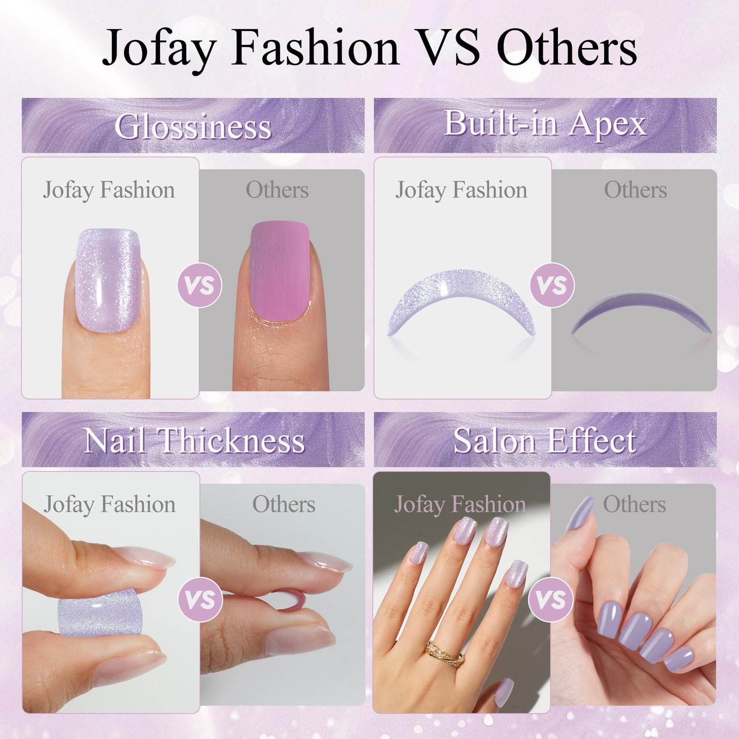 Valentines Press on Nails Short 5 Styles, Jofay Fashion 160Pcs Cat Eye Press on Nails for Women, Reusable Opaque Gel Fake Nails, Square Glue On Nails Kit in 16 Sizes, Bubbles