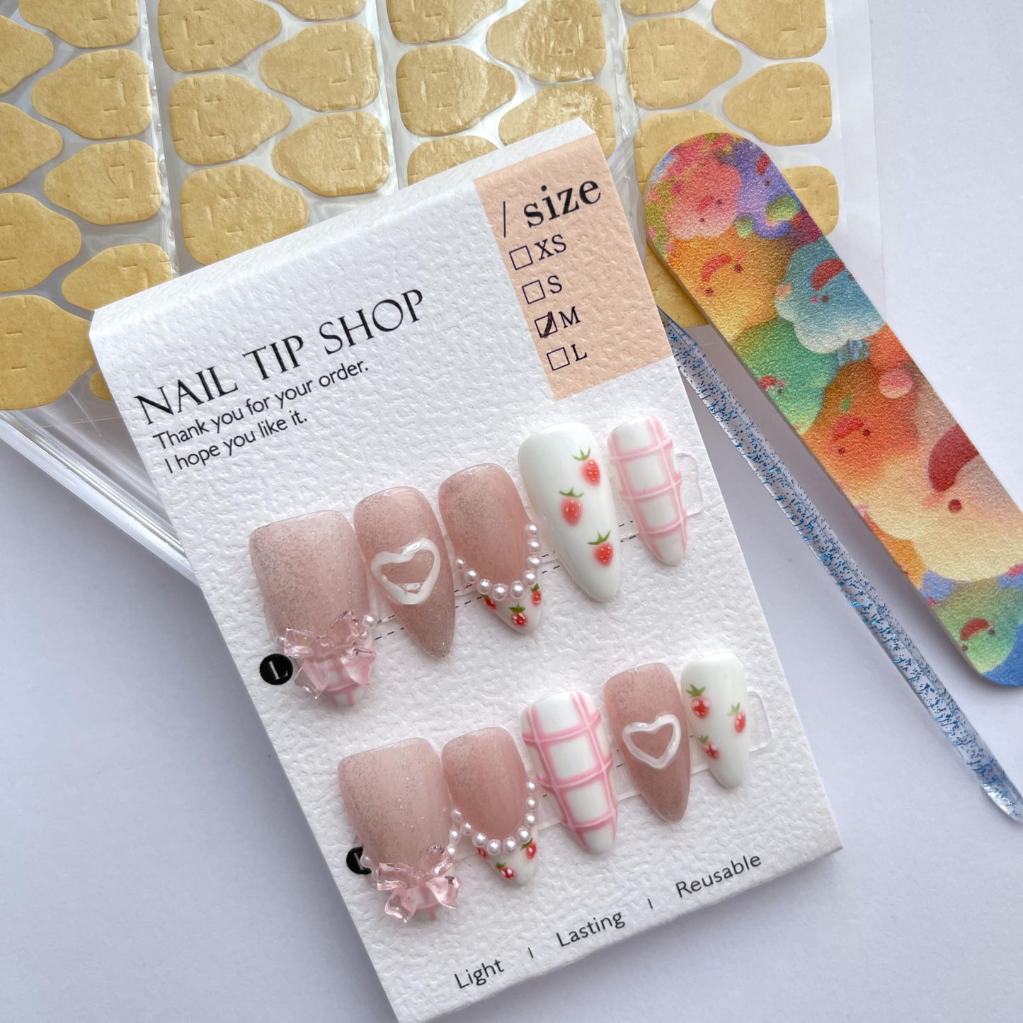 Handmade Press-On Nails Short Almond Nails Reusable Hand-Painted Nails Including Tool Kit 10 Piece (SHN037-S, S)