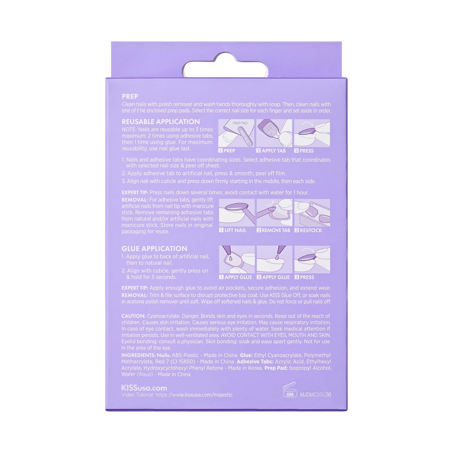 KISS Majestic, Press-On Nails, 2G Glue included, 'The Queen', Light Blue, Medium Size, Coffin Shape, Includes 30 Nails, 2 Manicure Stick, 1 Mini File, 2 Prep. Pad, 2 Adhesive Tabs, Instruction Sheet