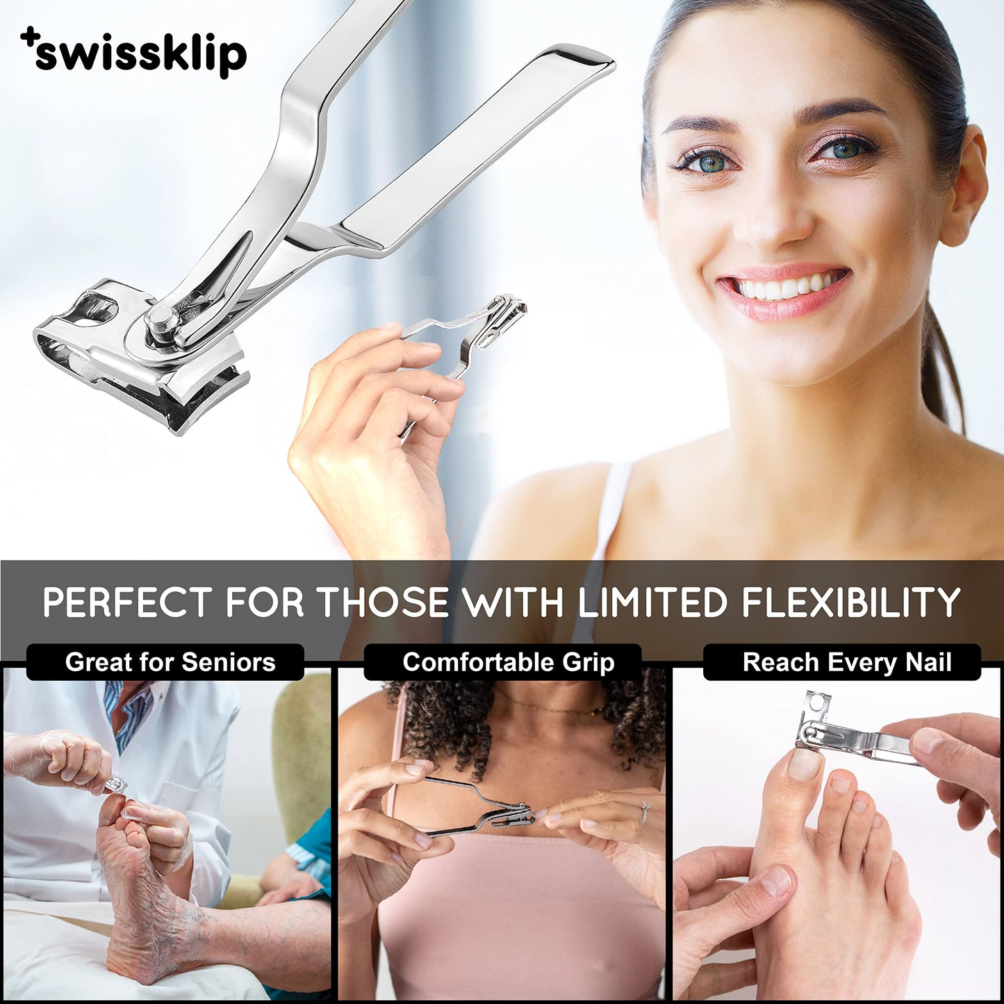 Swissker by Swissklip Nail Clippers for Men & Women I Finger Nail Clippers for Adult with 360 Degree Rotating Head I Fingernail Clippers for Women I Surgical-Grade Stainless Steel Material (3 Pack)