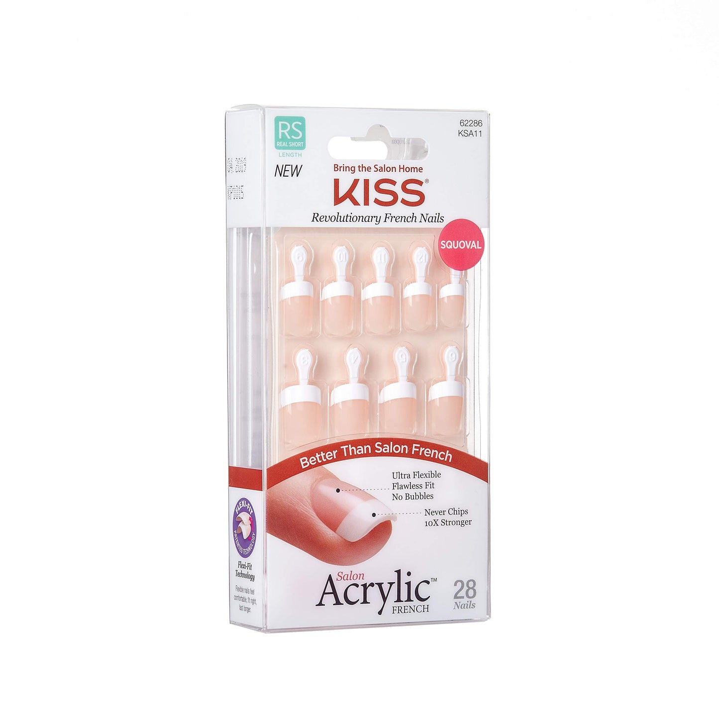 Kiss Salon Acrylic French 28 Count Real Short Length Nude (Pack of 3)