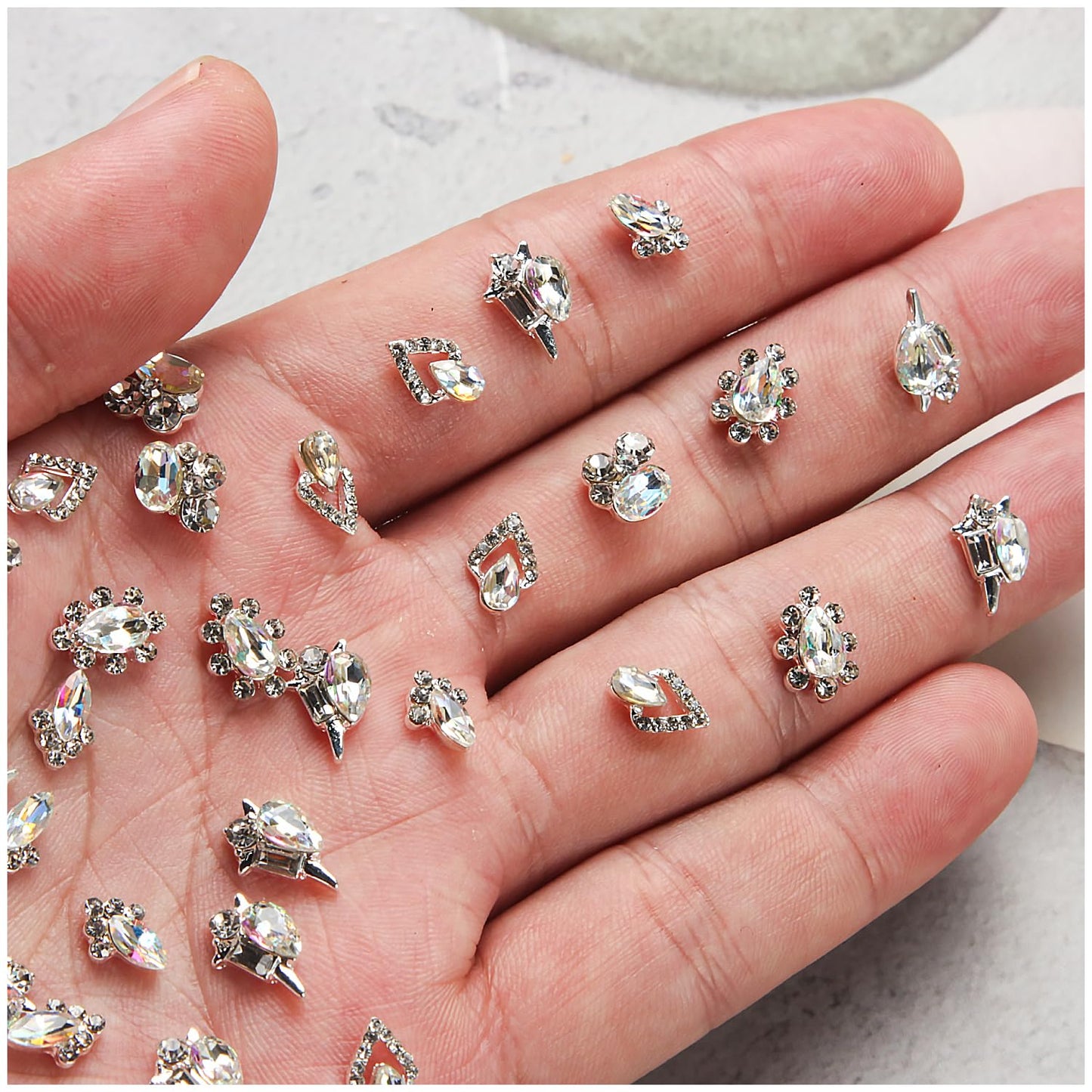 DANNEASY 20pcs AB Rhinestones Charms Flat Back Crystal Glass Silver Alloy Nail Gems Diamond 3D Jewels Decoration for Acrylic Nails Accessories