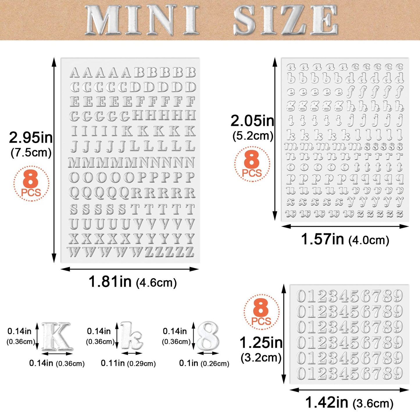 ANCIRS 24 Pack Resin Mini Letter Stickers for Nail Art - Glittering Epoxy Alphabet Number Stickers - Self Adhesive, Silver
