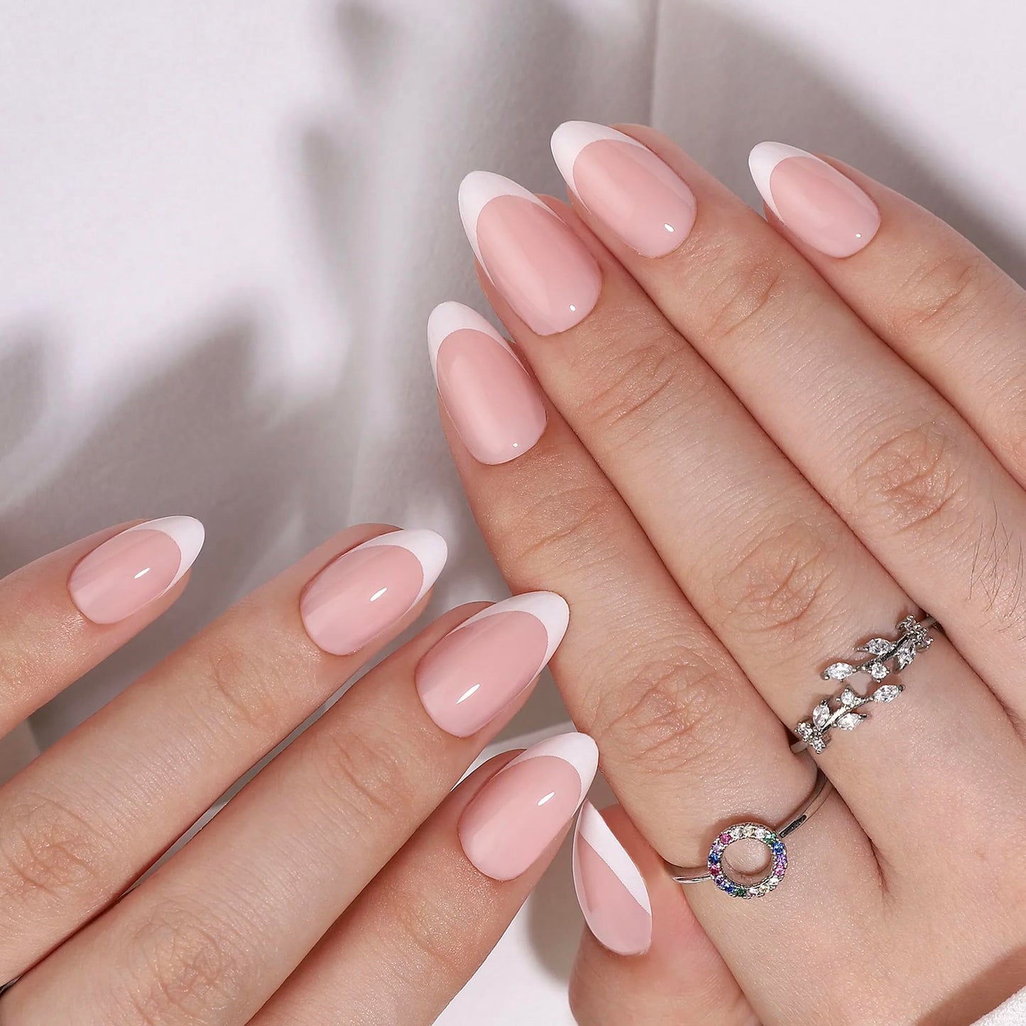 RPNZL Press On Nails - Paris | White French Tip, Short Almond Nails, Fake Nails Salon Quality | 32 Nails, 16 Sizes Kit with Glue and Adhesive Tabs