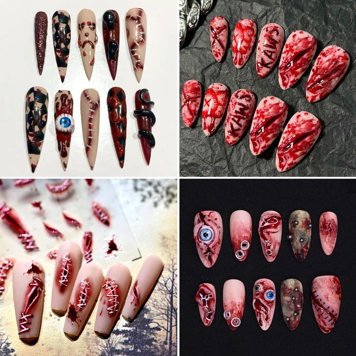 1Sheet Blood Scar Nail Art Stickers Decals 5D Embossed Horror Halloween Nail Stickers Self-Adhesive Wound Designs Nail Decal Bloody Scars Nail Sticker for Women DIY Manicure Decoration Supplies