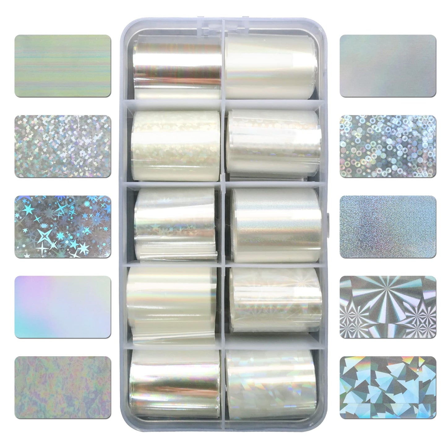 AddFavor 30 Roll Nail Foil Transfer Sheets Holographic Colorful Flower Geometric Nail Foil Decals AB Iridescent Nail Art Stickers for Women Girls Manicure Design